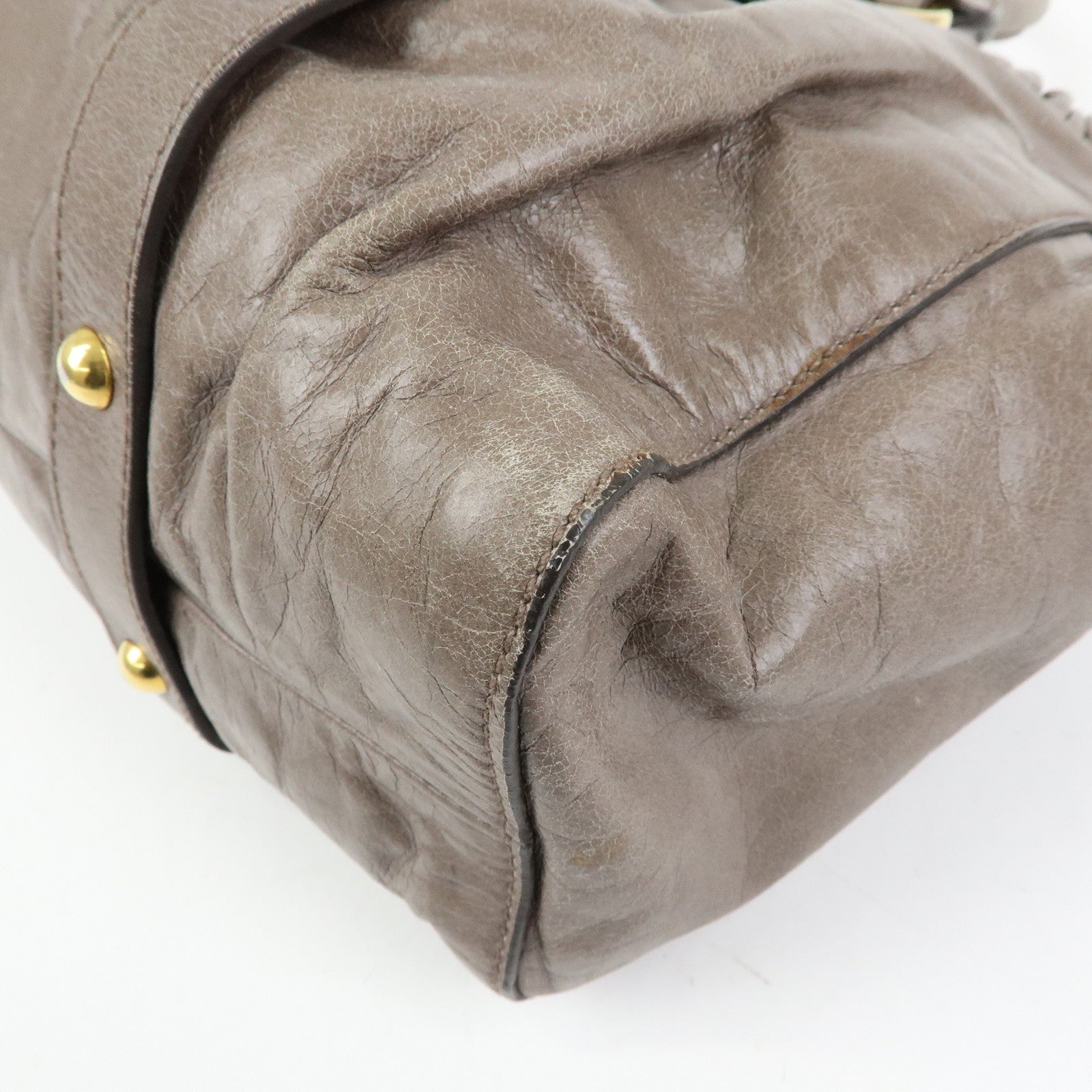 MIU MIU Logo Leather Hand Bag Tote Bag Gray Gold