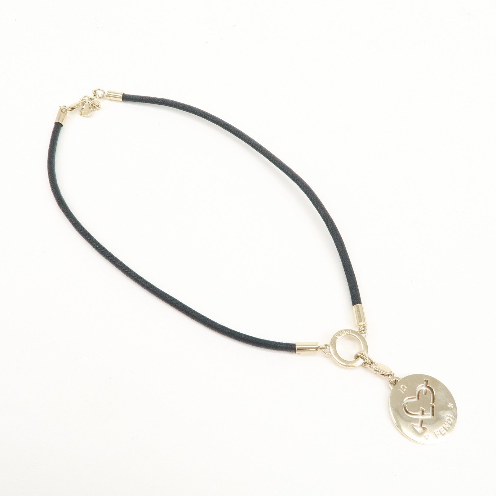 FENDI Logo Metal Necklace Silver Black