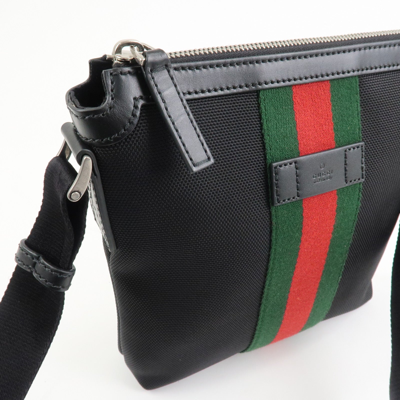 GUCCI Sherry Canvas Leather Shoulder Bag Crossbody Bag Black 631195