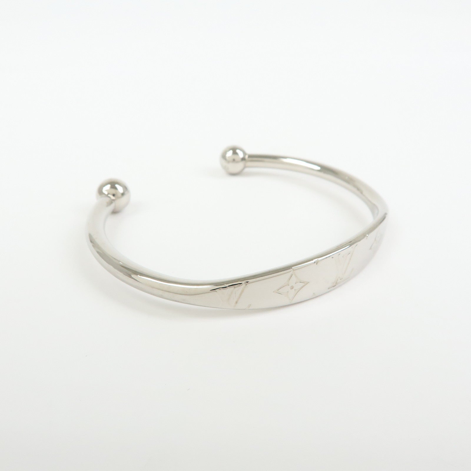 Louis Vuitton Monogram Metal Jonc Bracelet Bangle Silver M64839