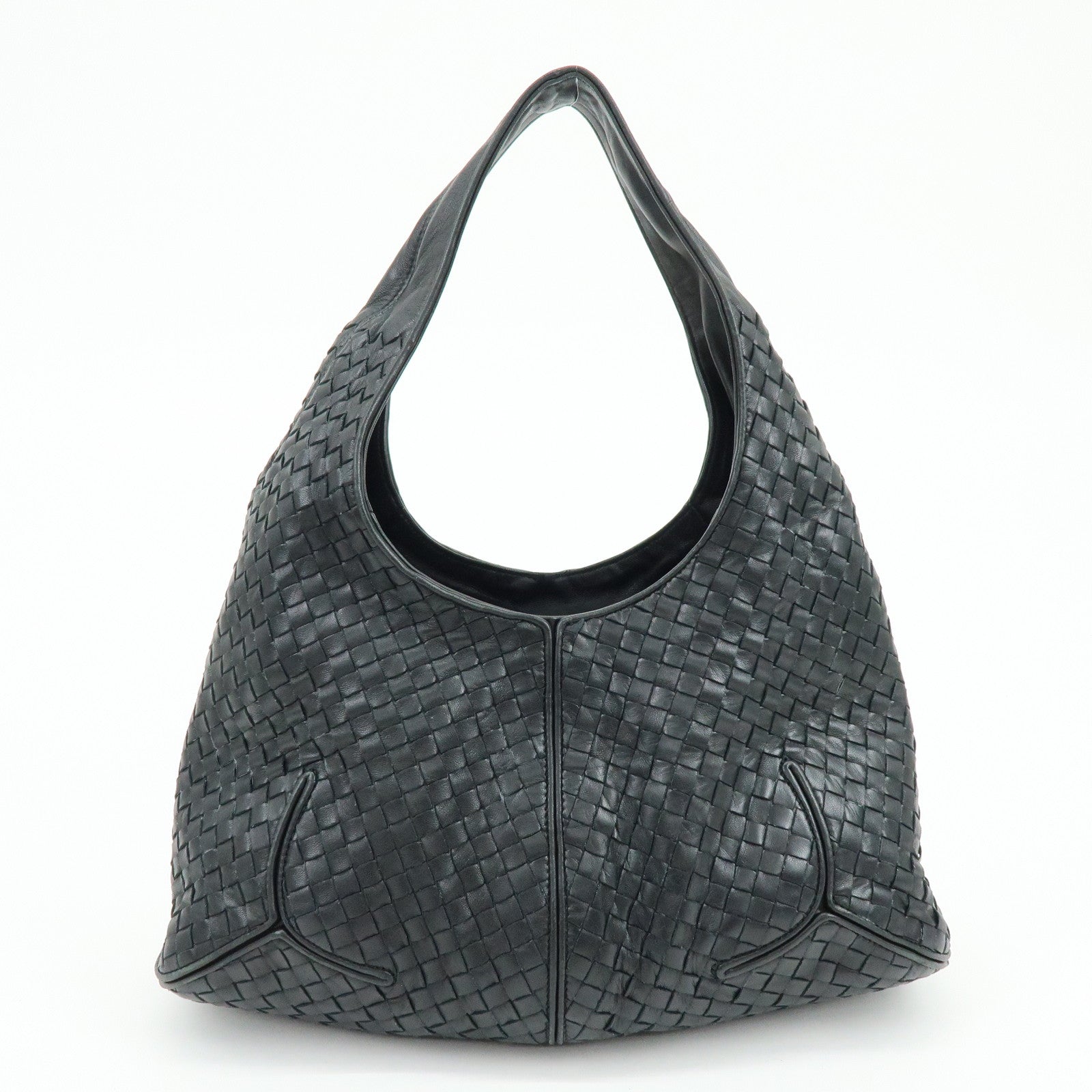BOTTEGA VENETA Intrecciato Lamb Skin Shoulder Bag Black 145552