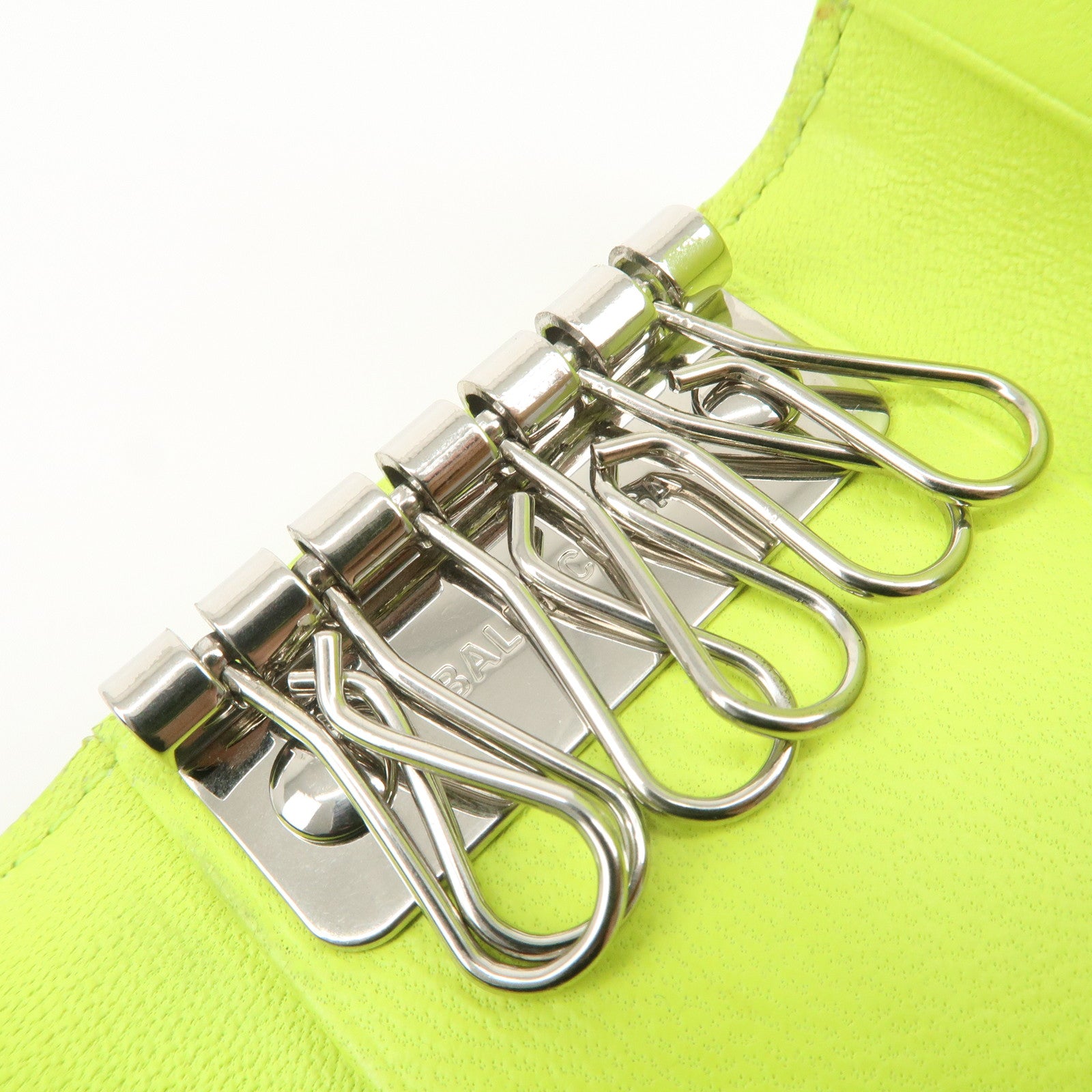 BALENCIAGA Logo Leather Key Case Key Holder Neon Yellow