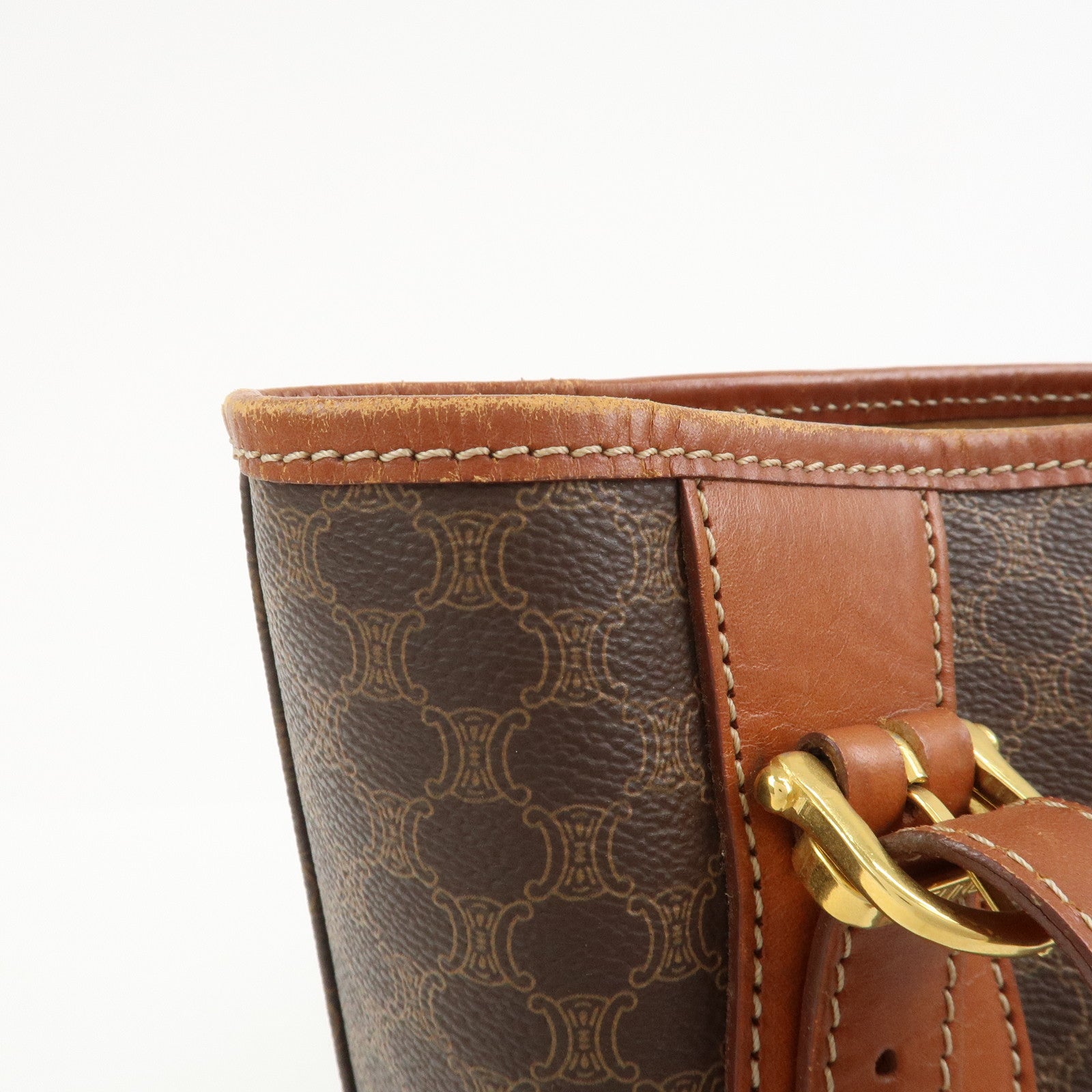 CELINE Macadam PVC Leather Tote Bag Hand Bag Shoulder Bag Brown