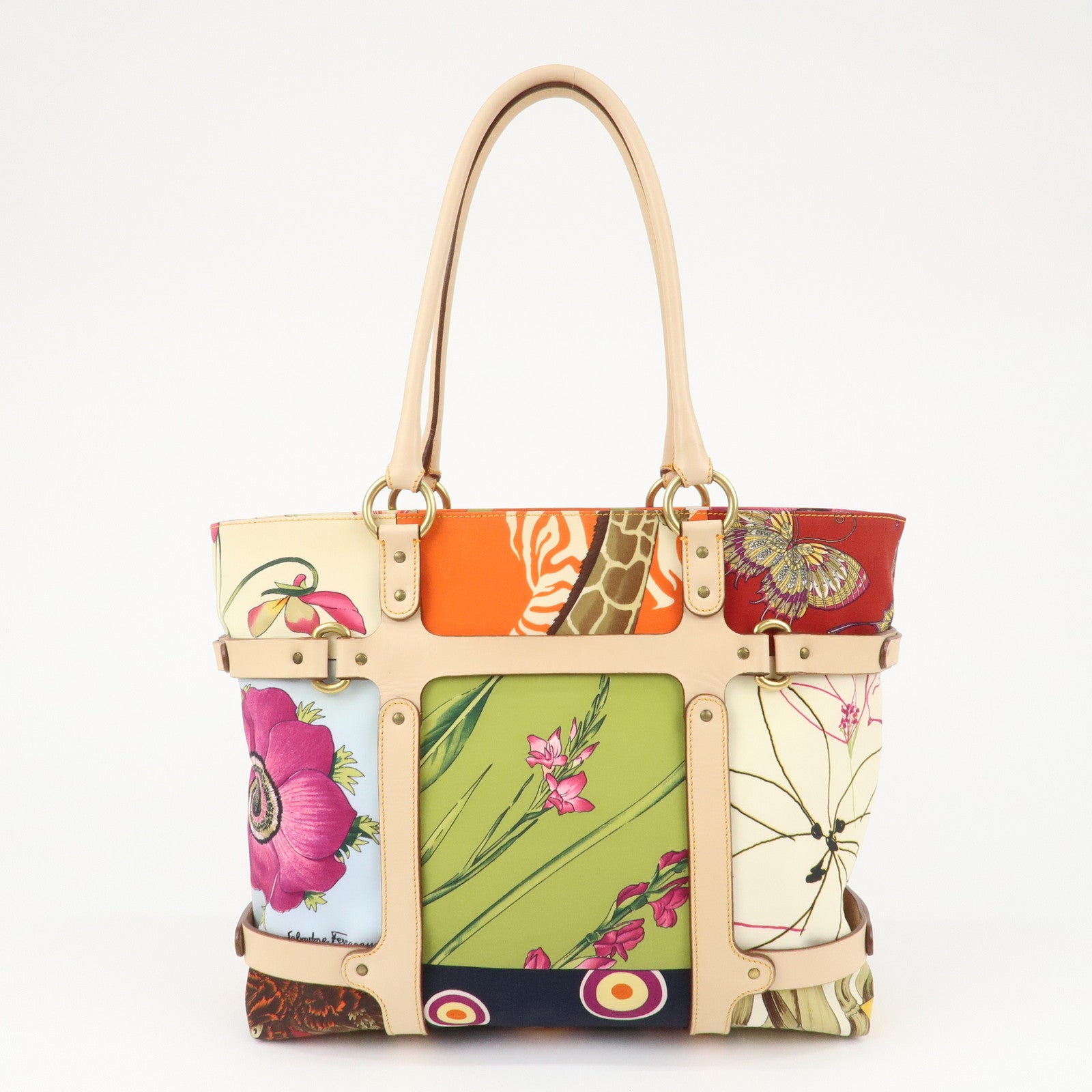 Ferragamo Gancini Nylon Leather Tote bag Shoulder Bag Multicolor
