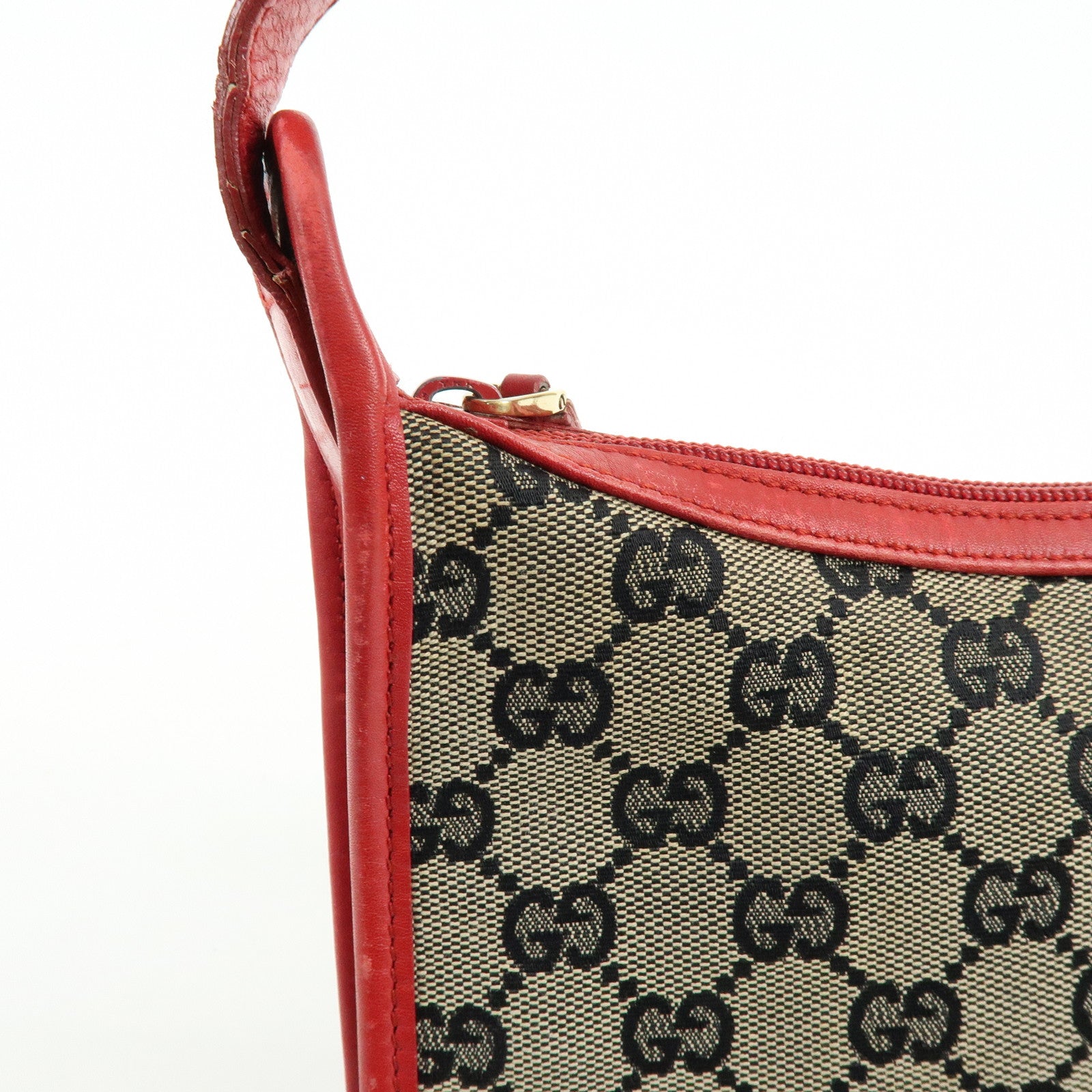 GUCCI GG Canvas Leather Shoulder Bag Beige Red 001・4206・001998