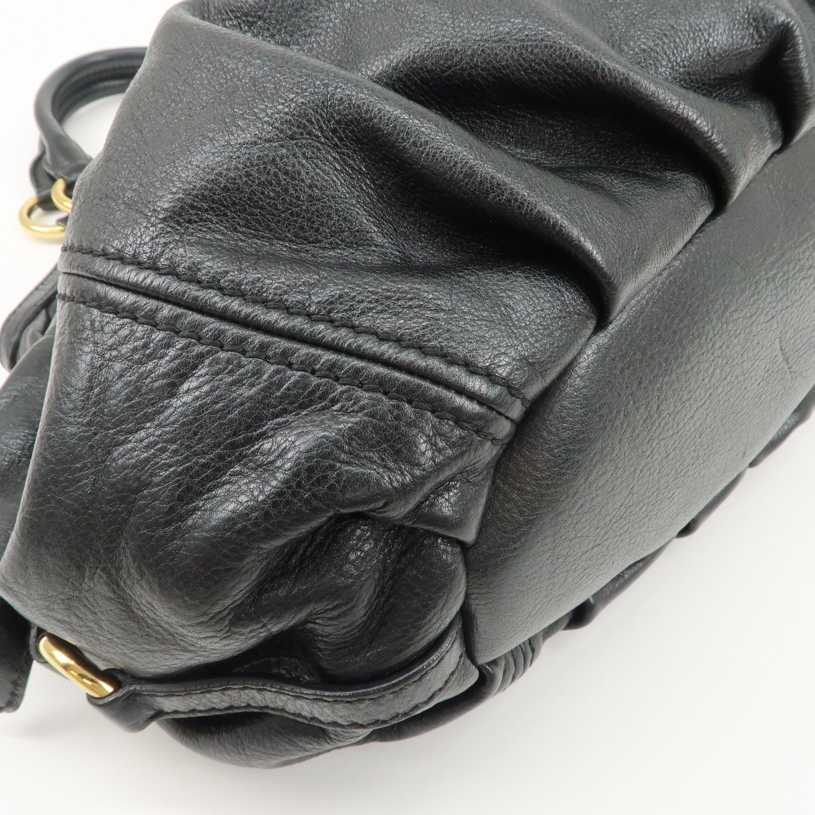 MIUMIU Logo Leather Shoulder Bag Tote Bag Black GOLD HDW Used