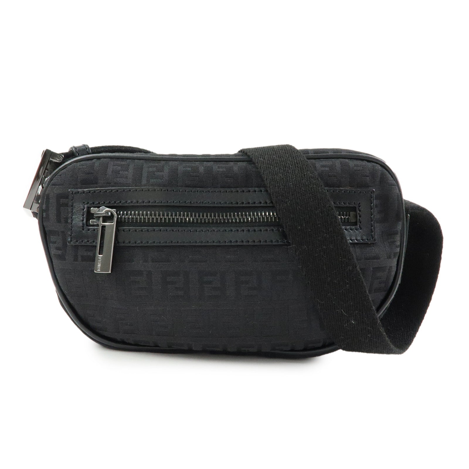 FENDI Zucchino Canvas Leather Shoulder Crossbody Bag Black 8BR324