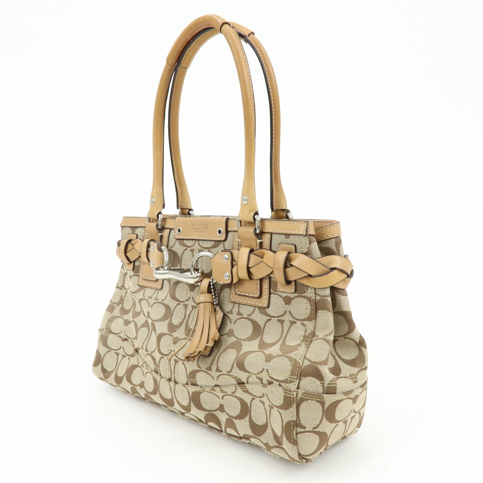 COACH Signature Canvas Leather Tote Bag Hand Bag Brown