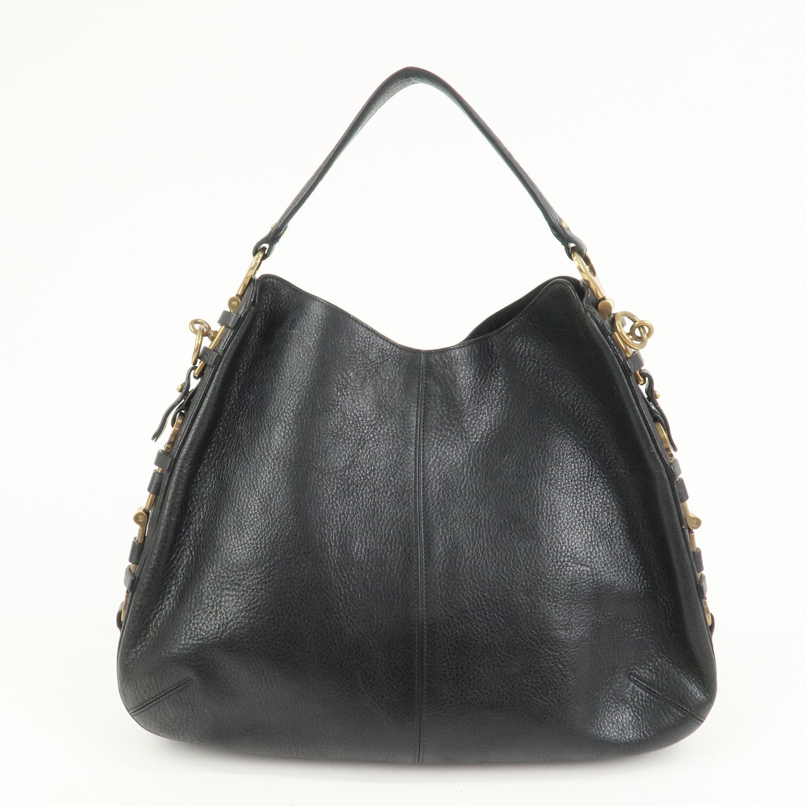 Ferragamo Gancini Calf Leather Shoulder Bag Hand Bag Black