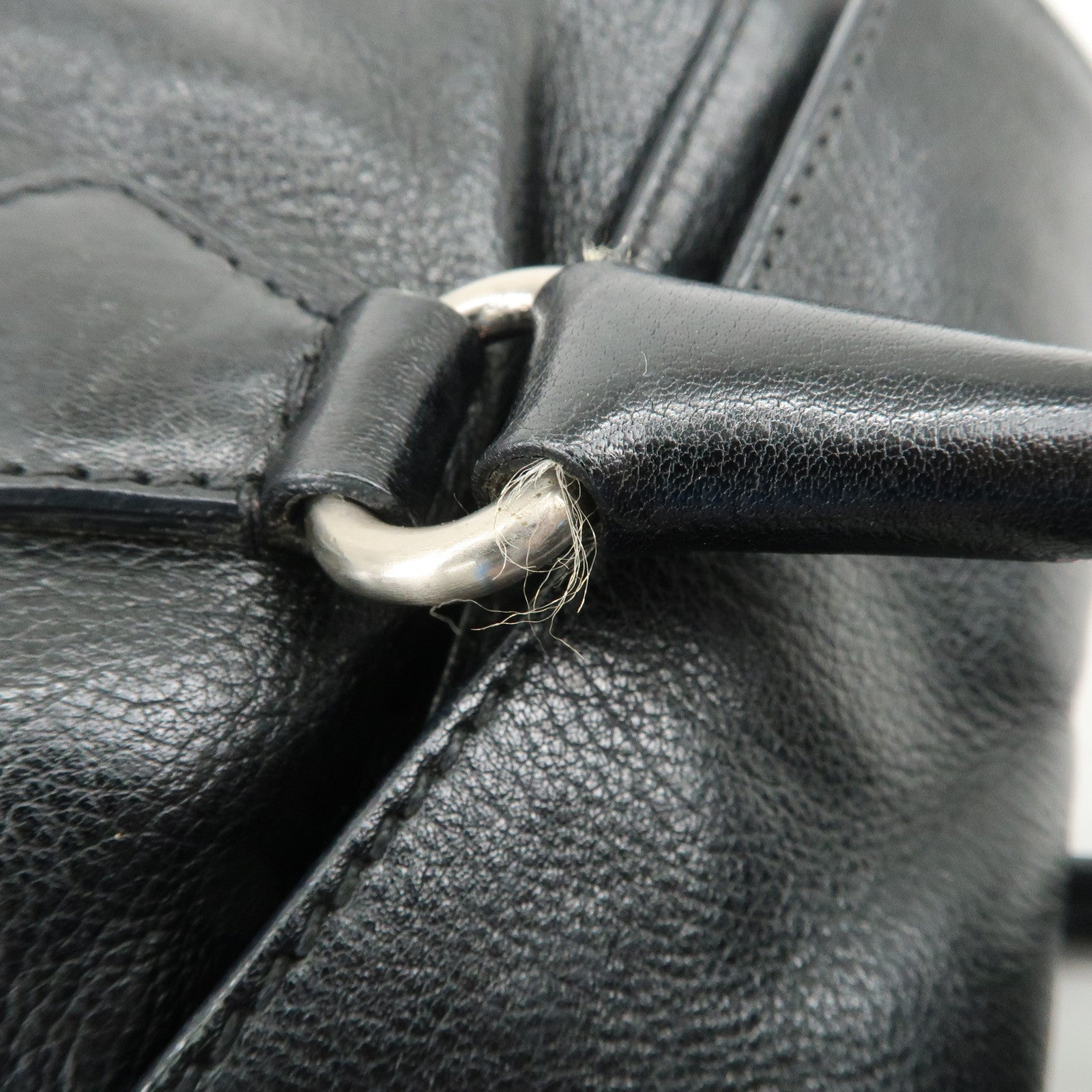 PRADA Triangle Logo Leather Shoulder Bag Hand Bag Black