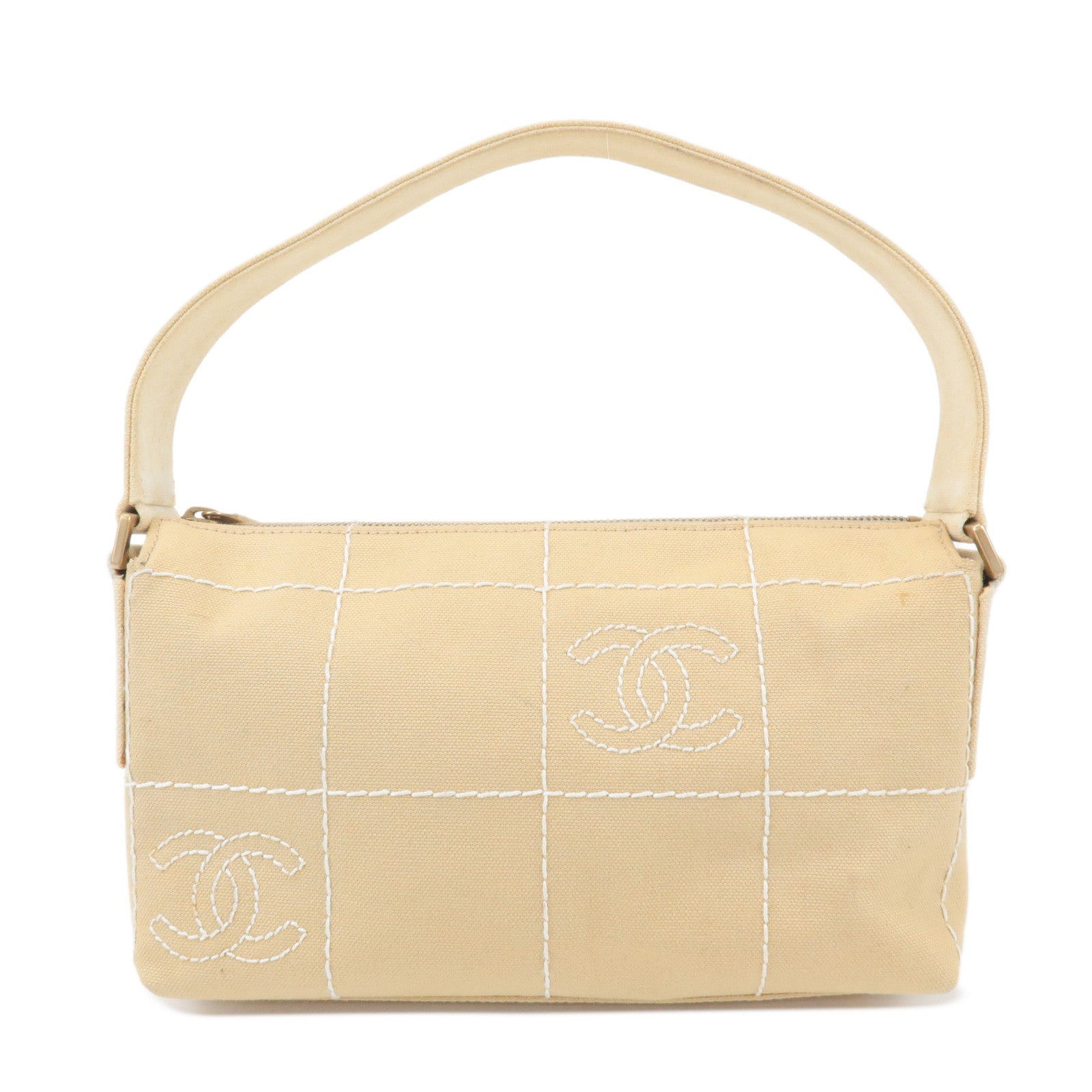 CHANEL Wild Stich Canvas Shoulder Bag Hand Bag Beige