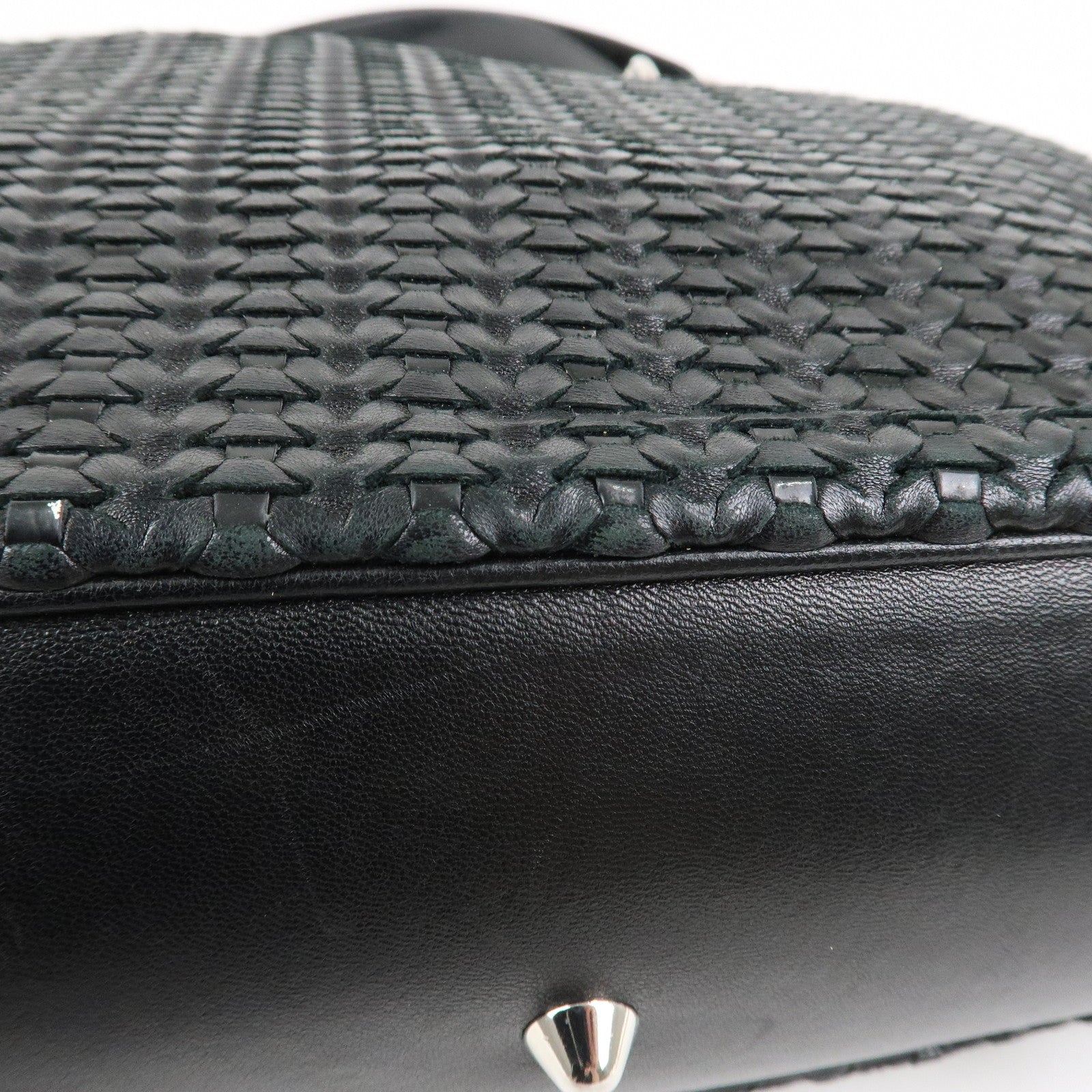 Christian Dior Woven Leather Logo Charm Chain Tote Bag Black