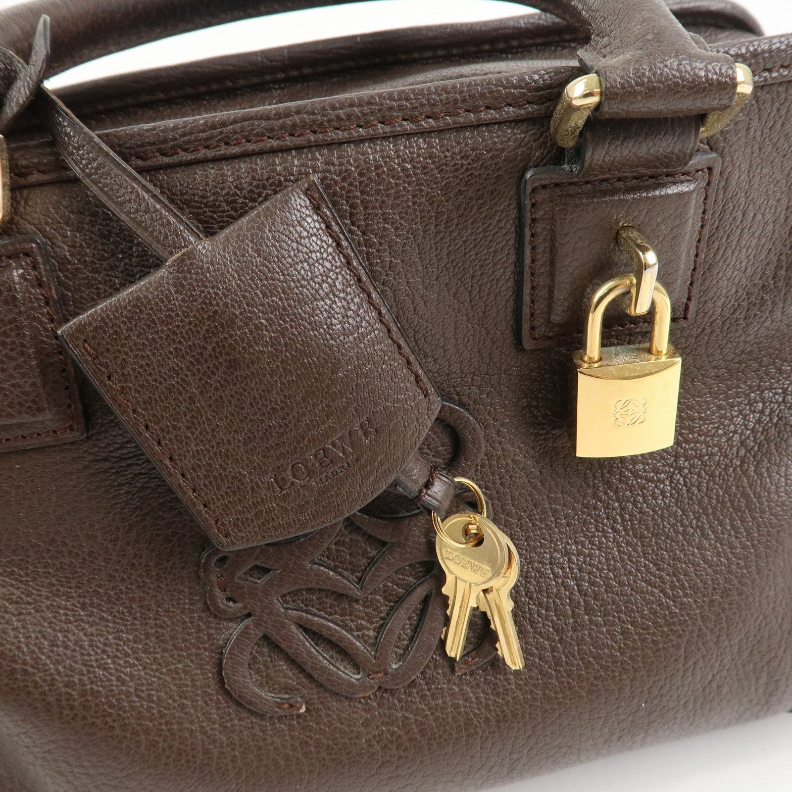 LOEWE Anagram Amazona 28 Leather Hand Bag Boston Bag Brown