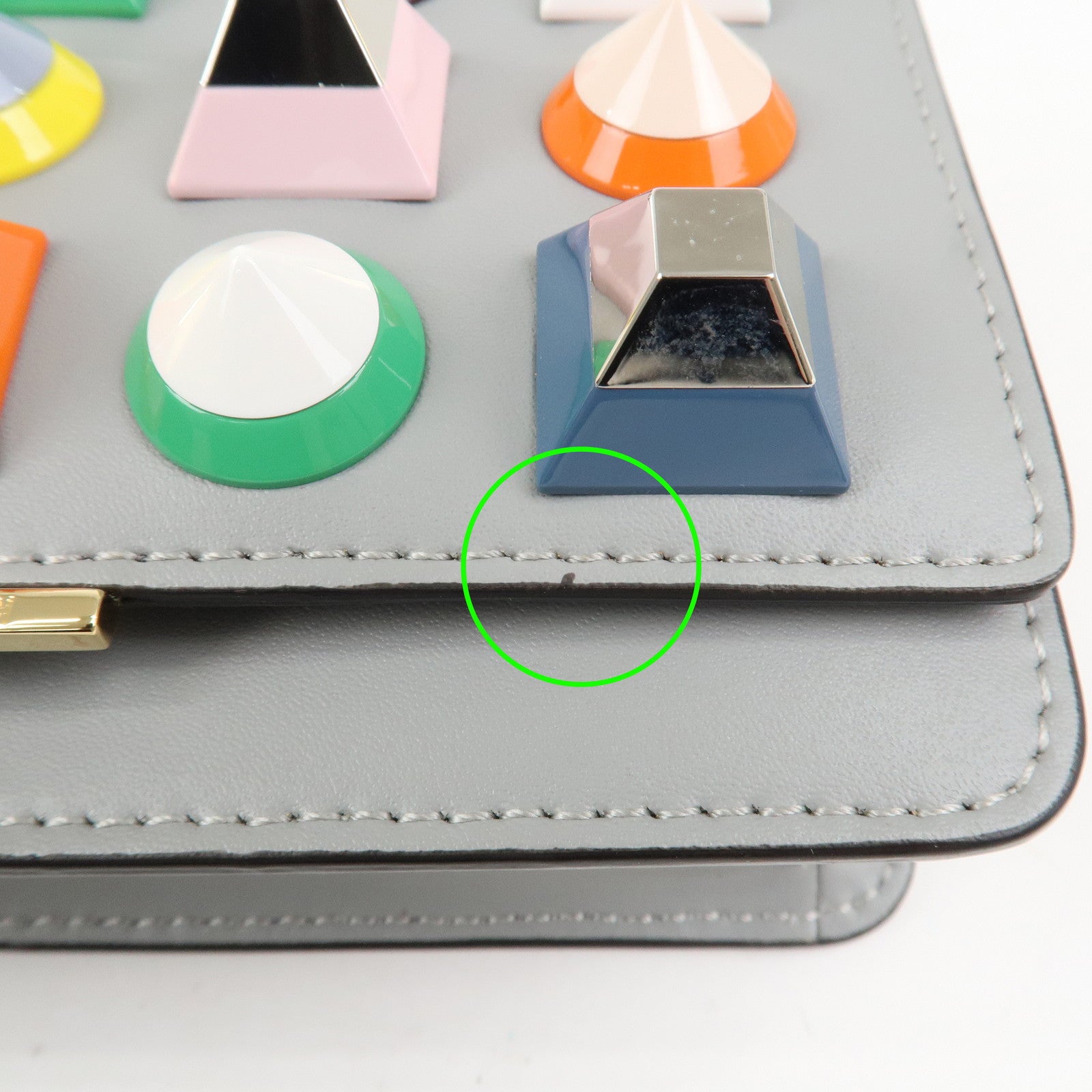 FENDI Leather Studs Shoulder Bag Hand Bag Grey 8M0346