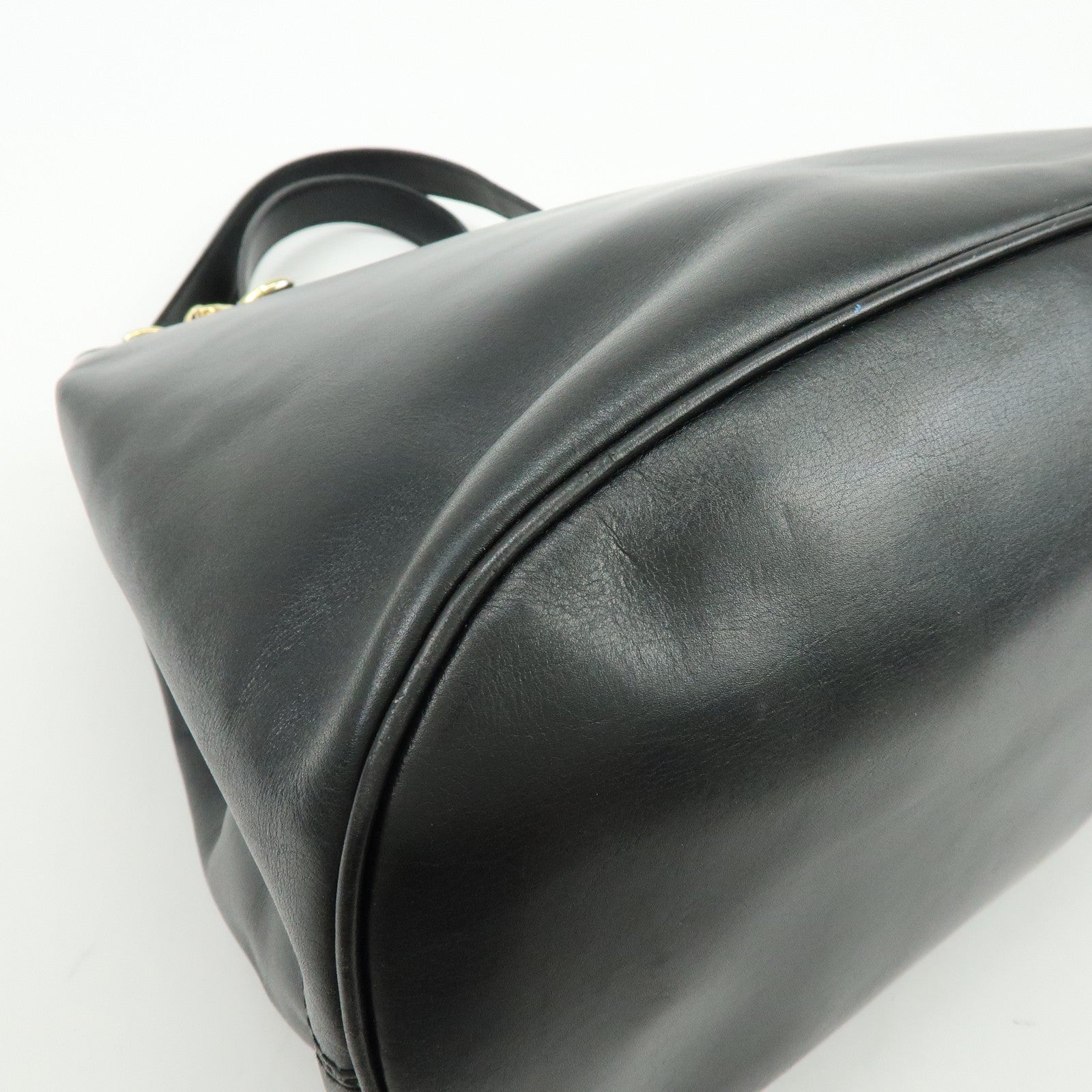 CELINE Leather Tote Bag Chain Shoulder Bag Black