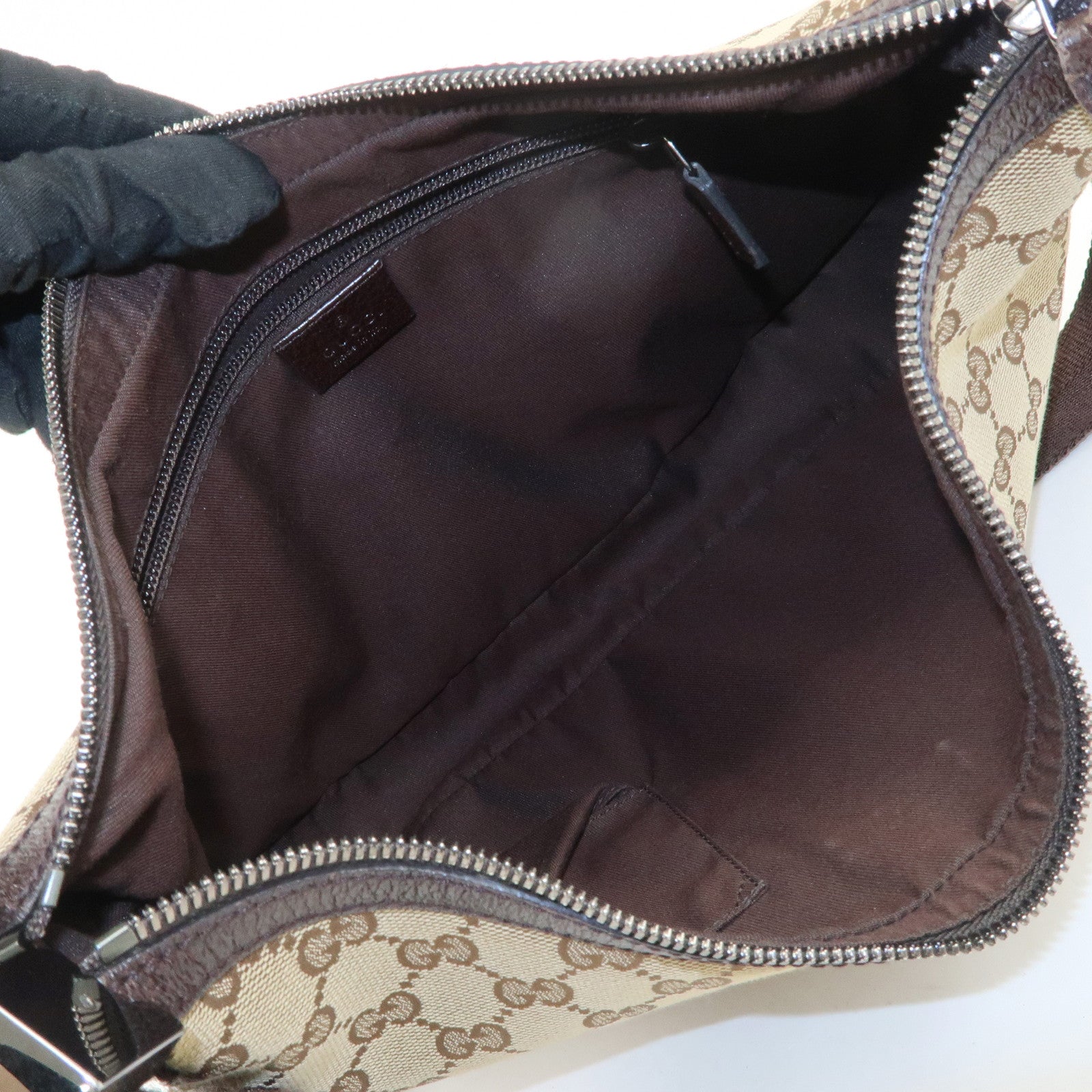 GUCCI GG Canvas Leather Shoulder Bag Beige Brown 122790