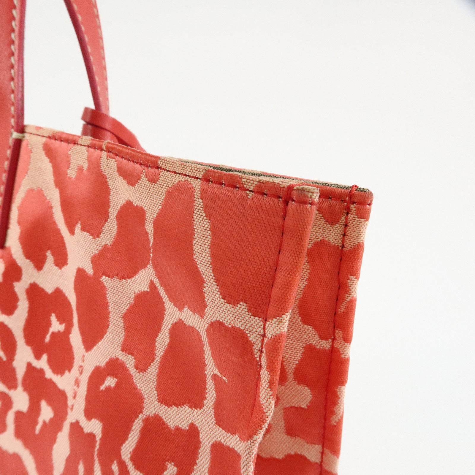 FENDI Canvas Leather Tote Bag Hand Bag Leopard Pink 8BH173