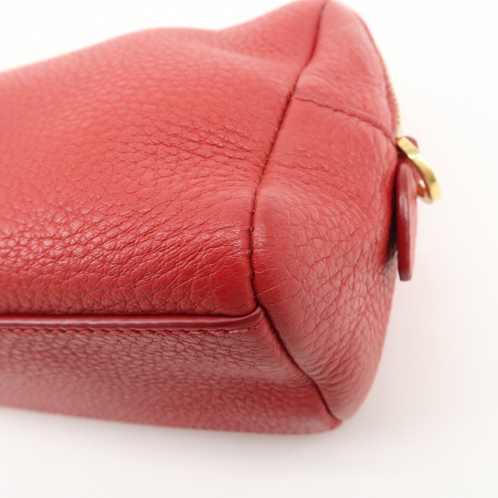 PRADA Logo Leather Pouch Cosmetic Pouch Red