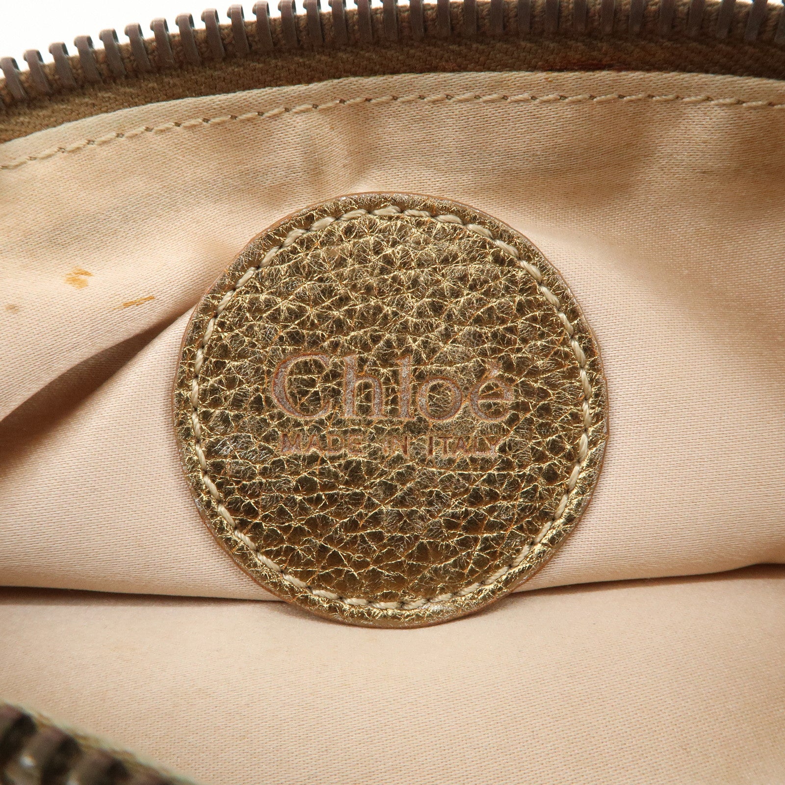 Chloe Logo Leather Shoulder Bag Hand Bag Gold Used
