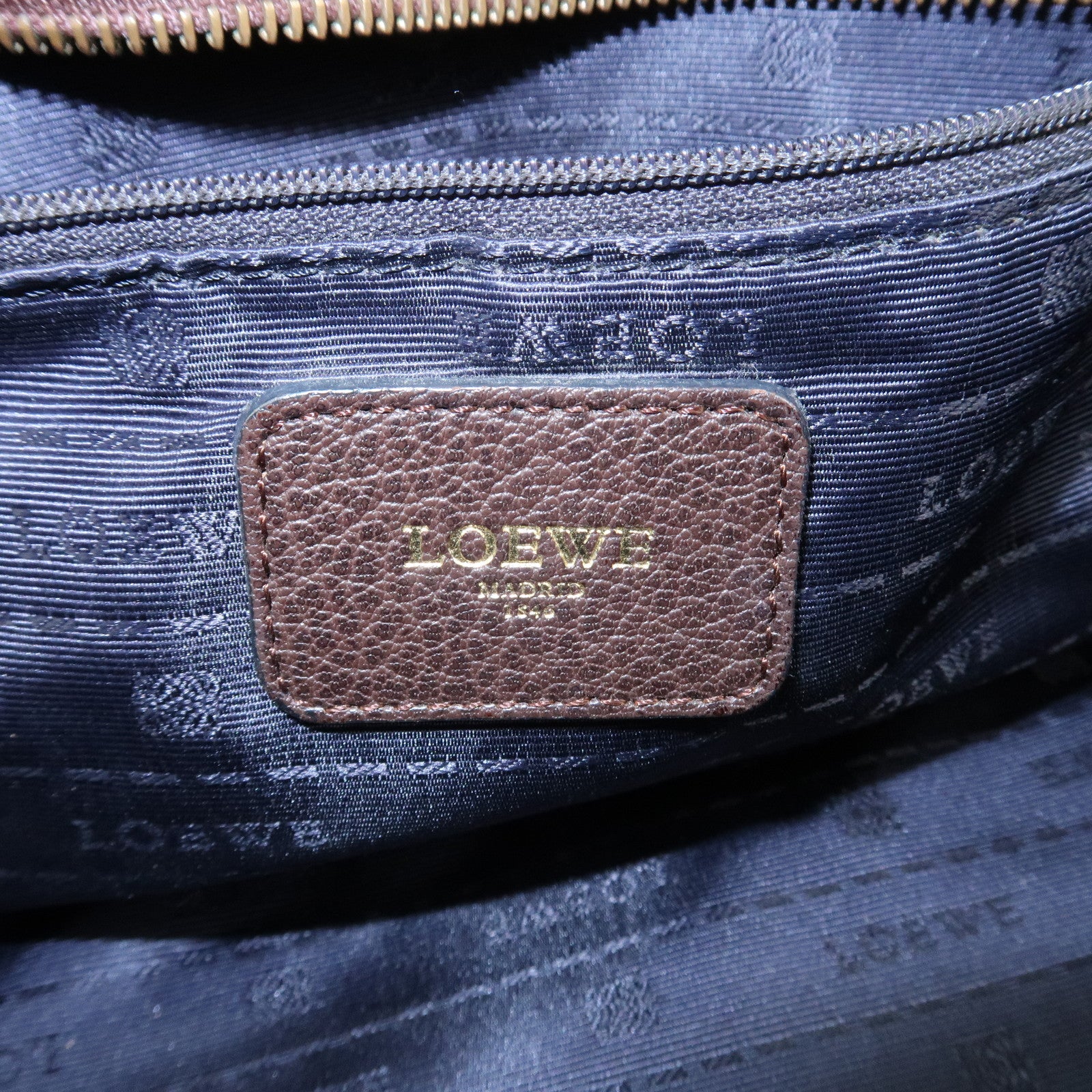 LOEWE Anagram Amazona 28 Leather Hand Bag Boston Bag Brown