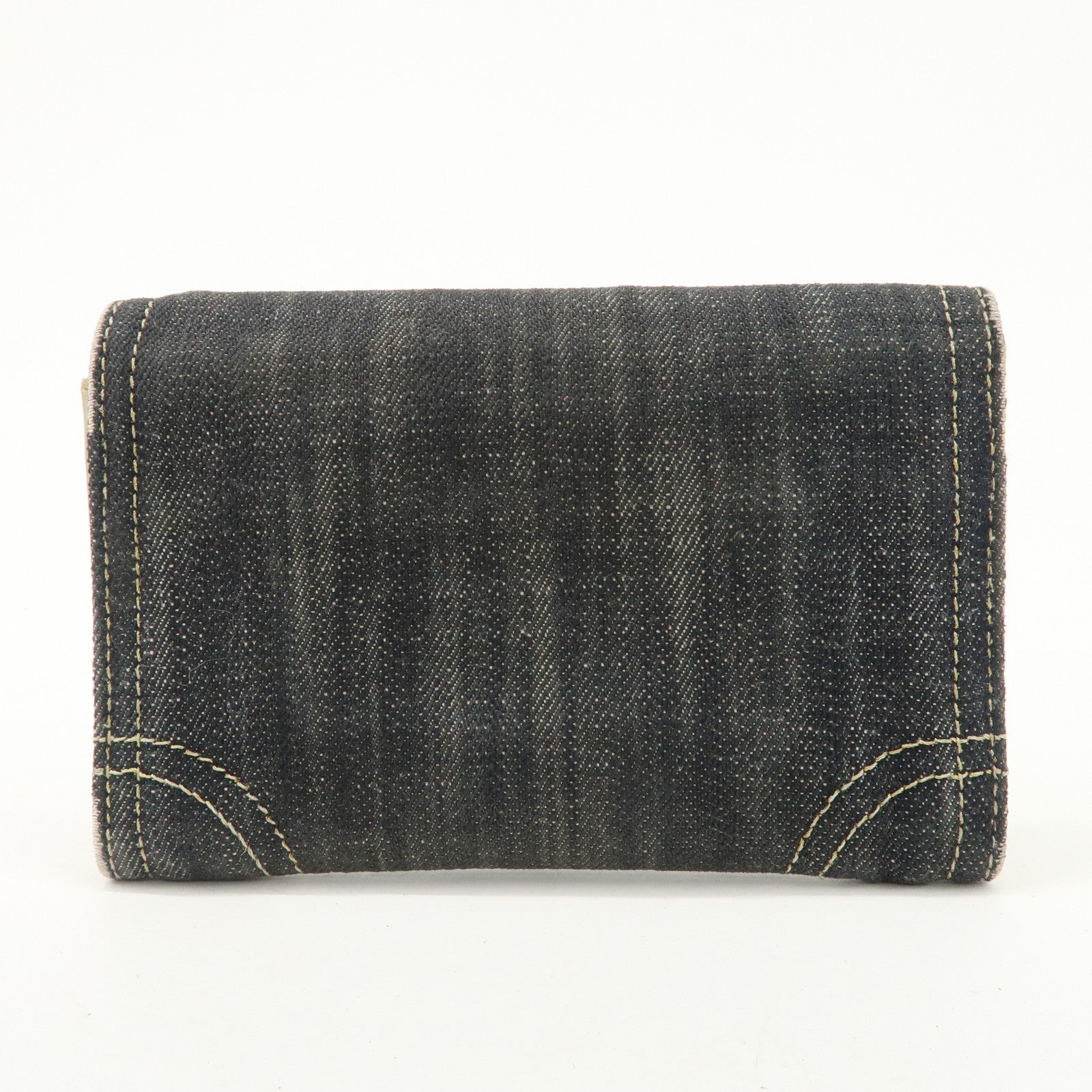 CHANEL COCO Mark Denim Bi-fold Wallet Indigo Blue A31991 Used