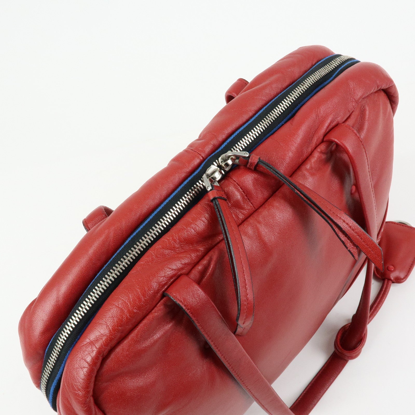 PRADA Nappa Leather Shoulder Bag Hand Bag Boston Bag Red 1BB052