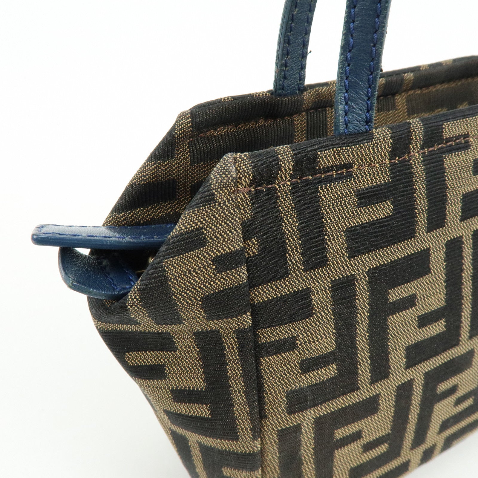 FENDI Zucca Canvas Leather Hand Bag Brown Black Navy 8N0000