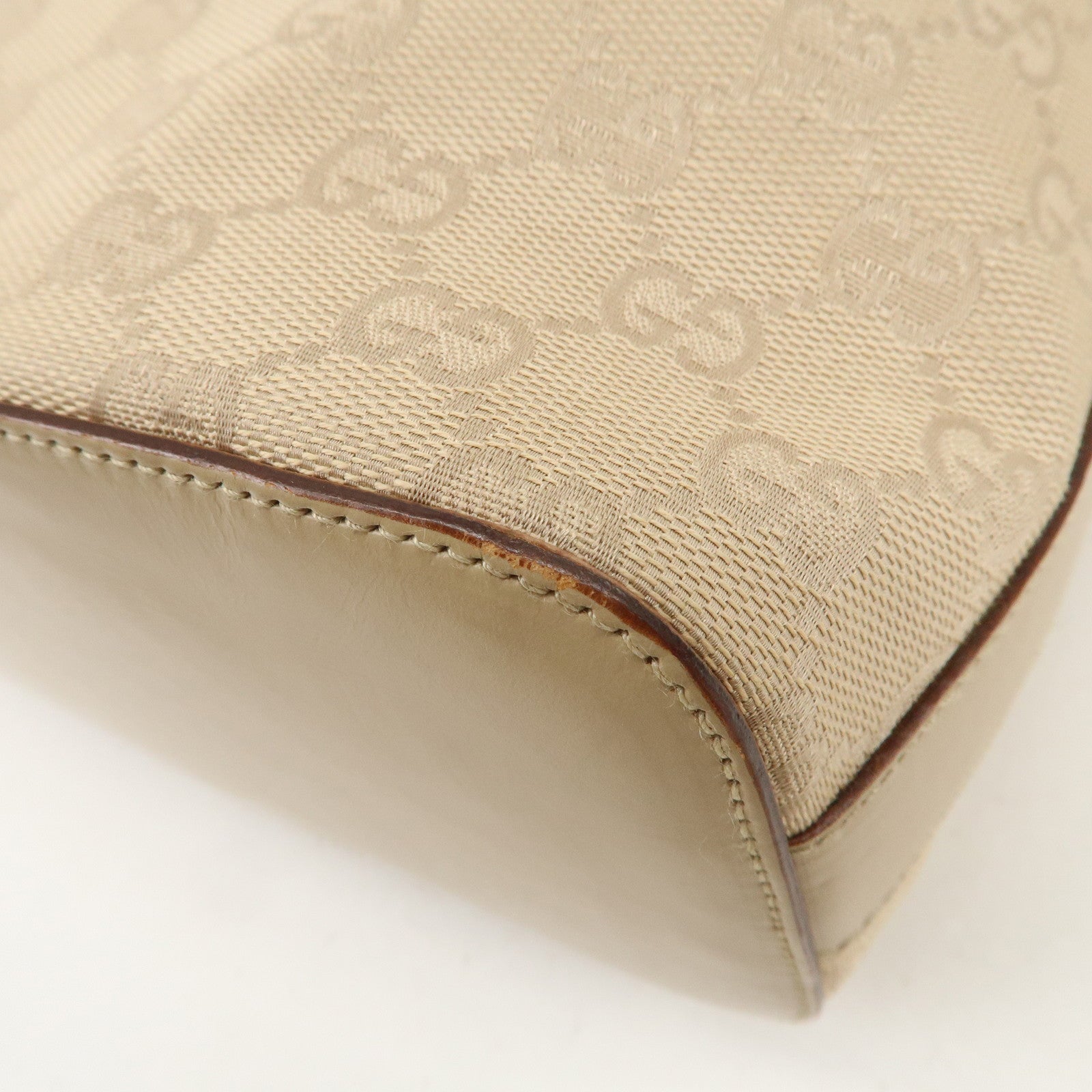 GUCCI GG Canvas Leather Shoulder Bag Hand Bag Beige Silver