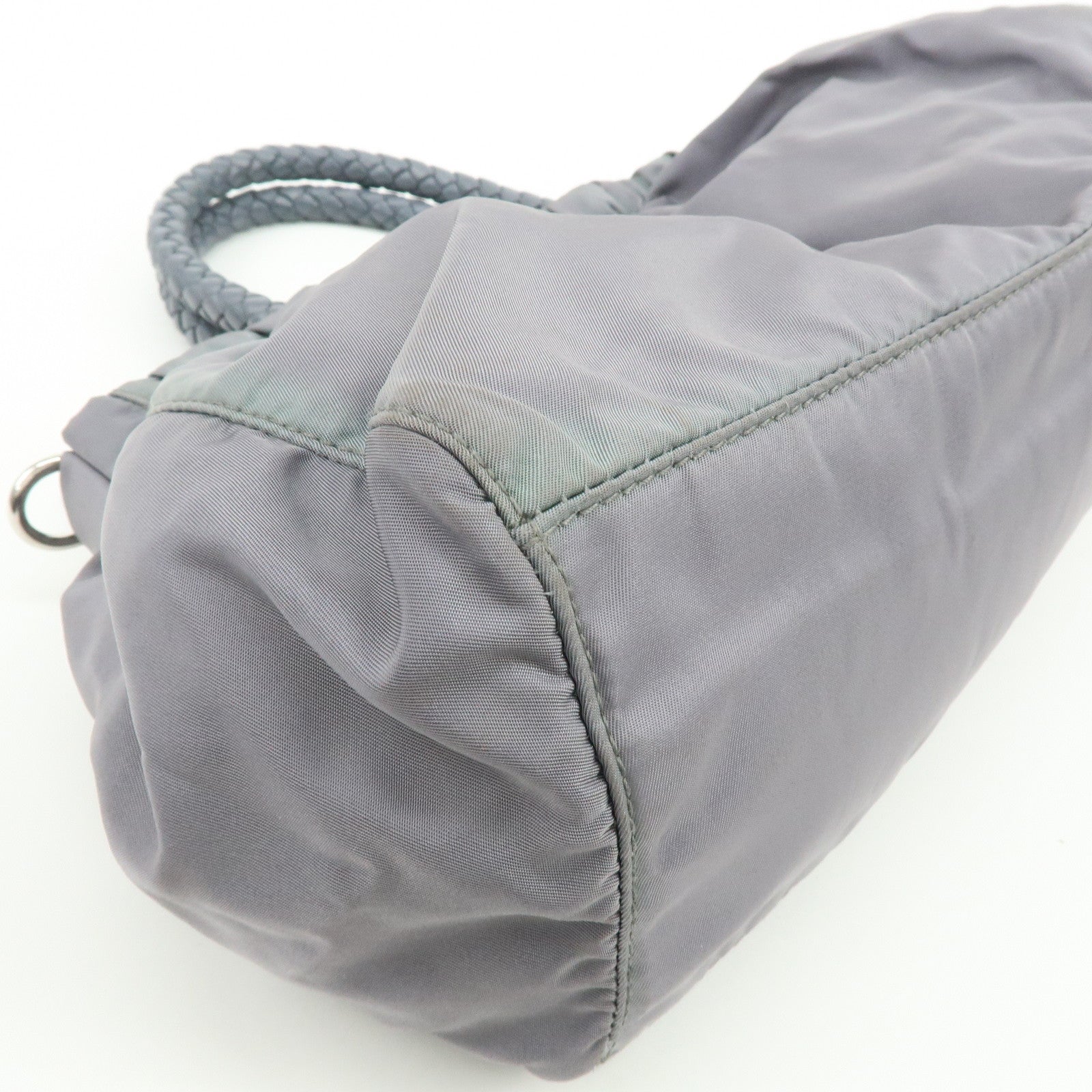 PRADA Nylon Leather 2Way Gathered Ribbon Hand Shoulder Bag Gray