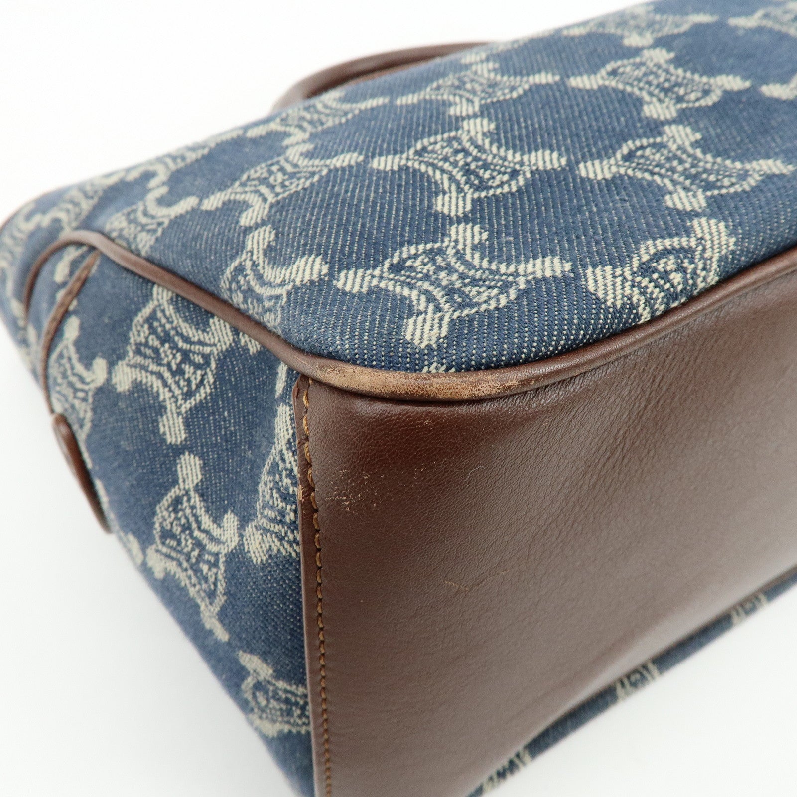 CELINE Macadam Denim Leather Boogie Bag Hand Bag Blue Brown