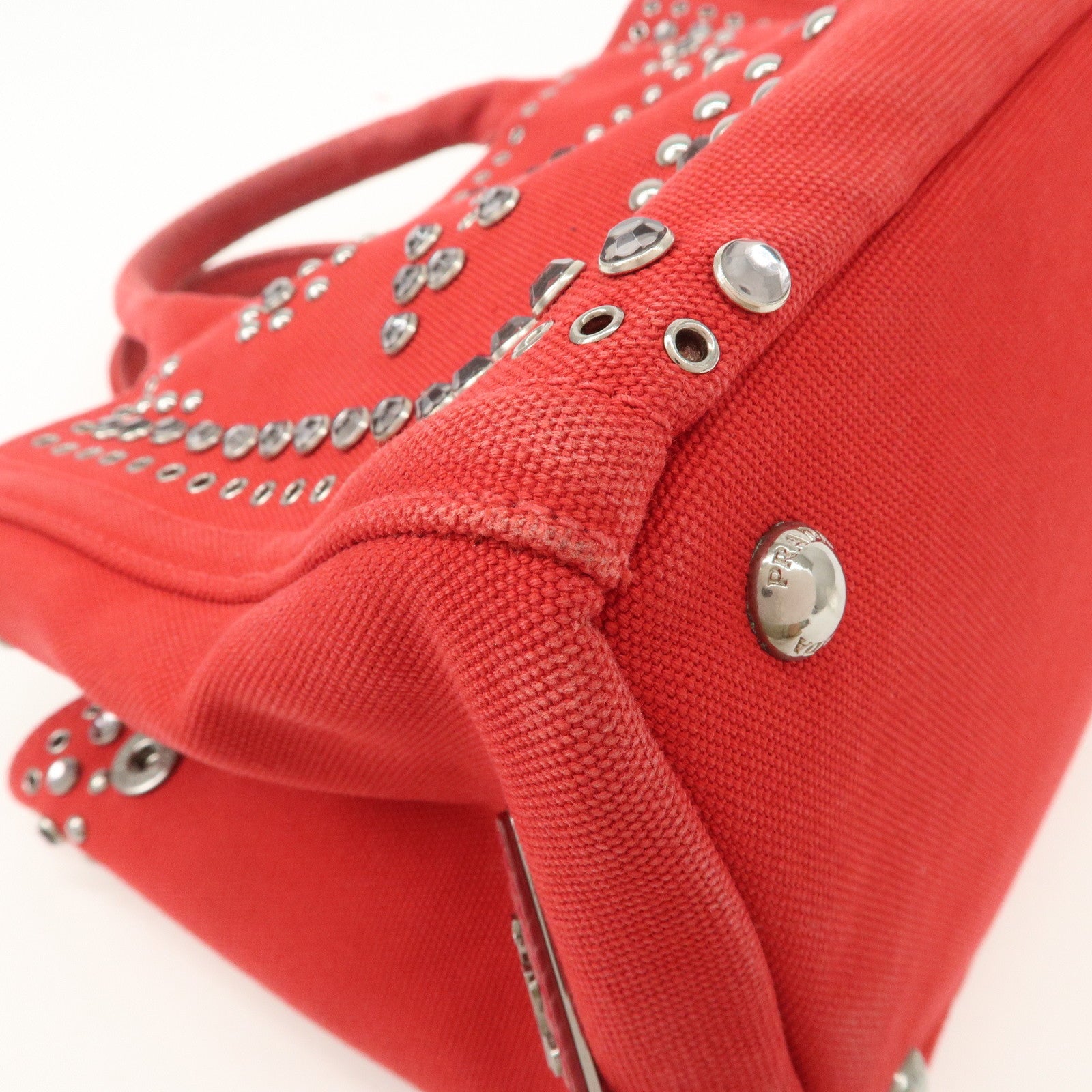 PRADA Canapa Mini Canvas Hand Bag Castilian Red BN2439