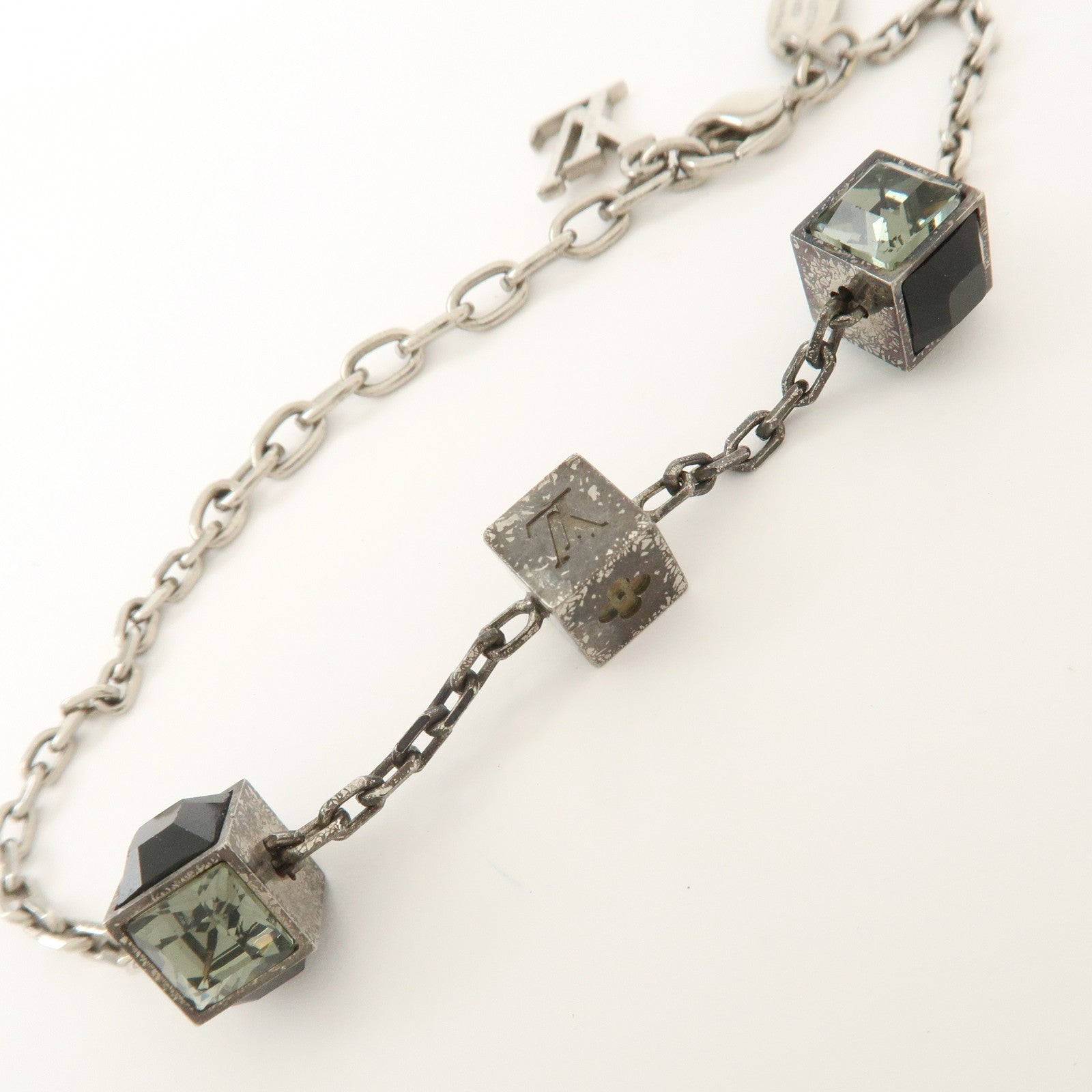 Louis Vuitton Metal Rhinestone Bracelet Gamble Silver M66925