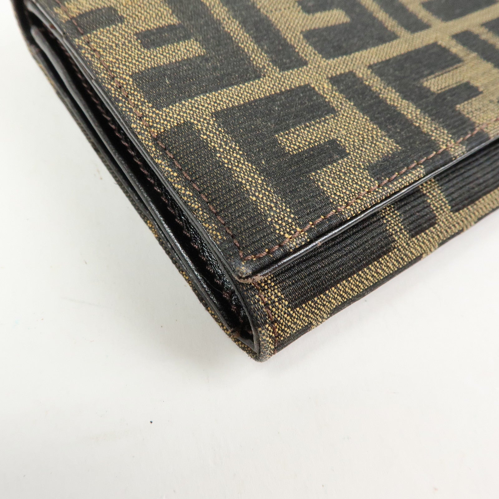 FENDI Zucca Canvas Leather Bi-Fold Long Wallet Black Brown 8M0000