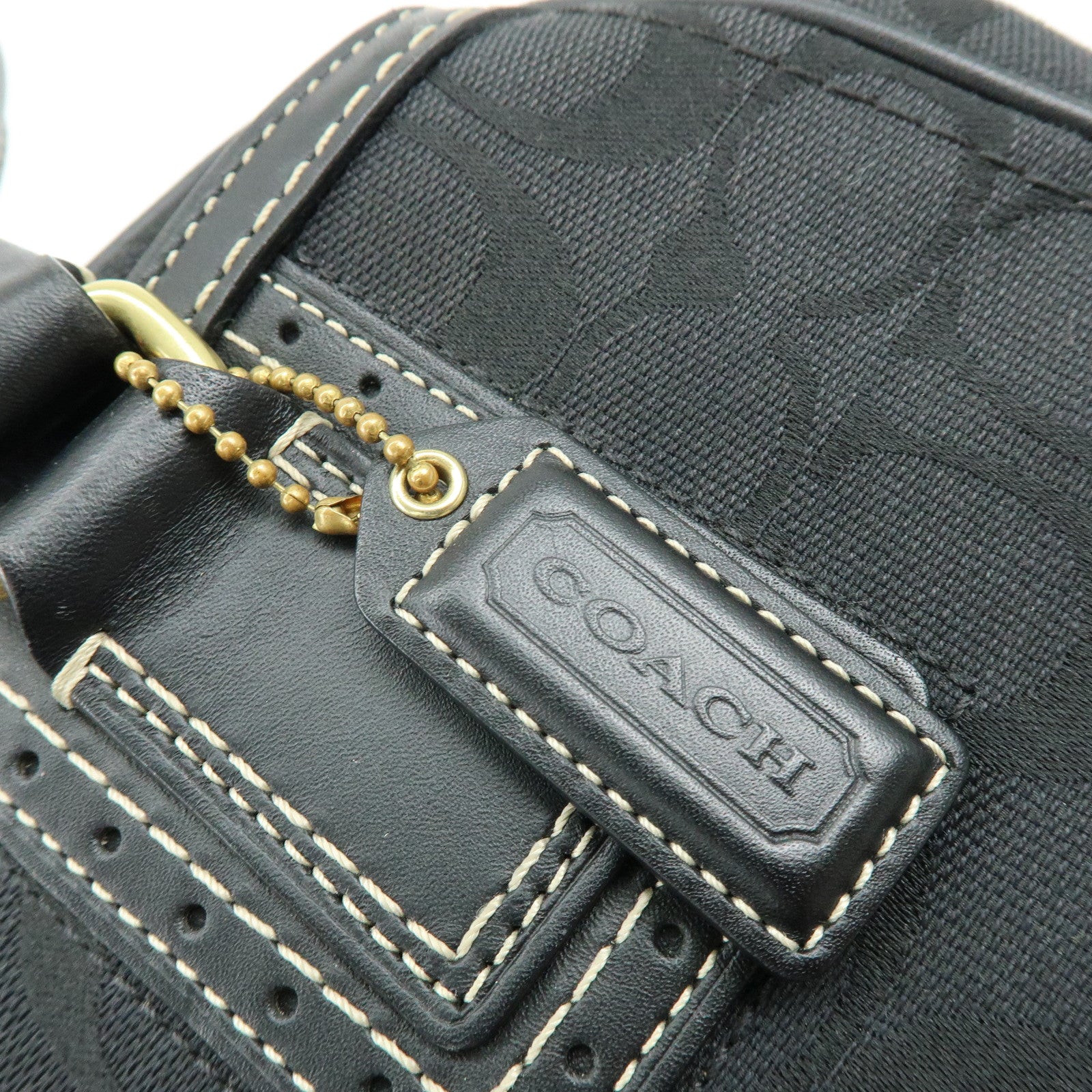 COACH Signature Canvas Leather Shoulder Bag Boston Bag Black