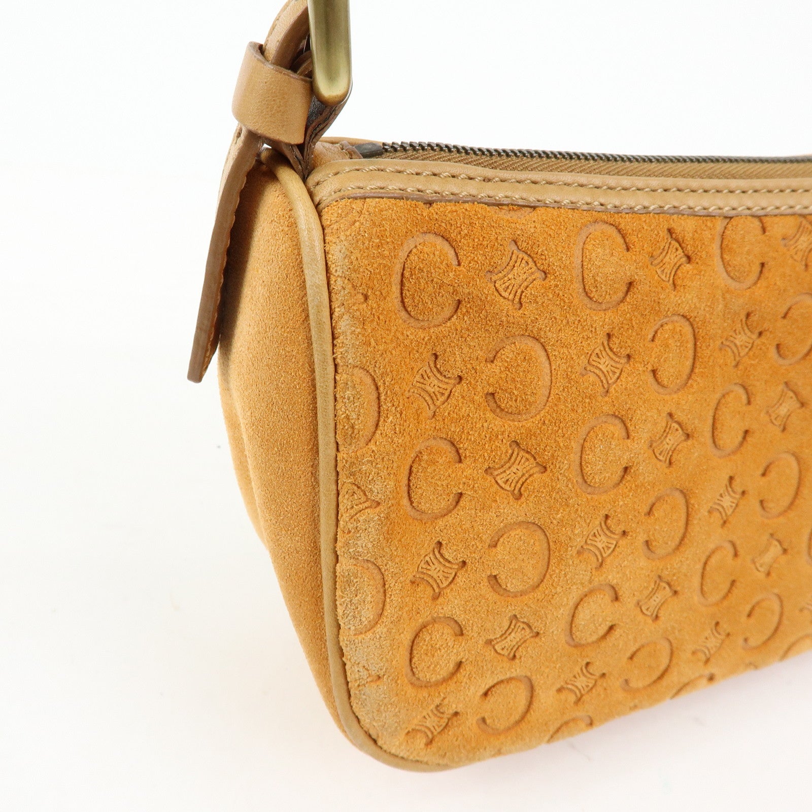 CELINE C Macadam Suede Leather Shoulder Bag Hand Bag Brown