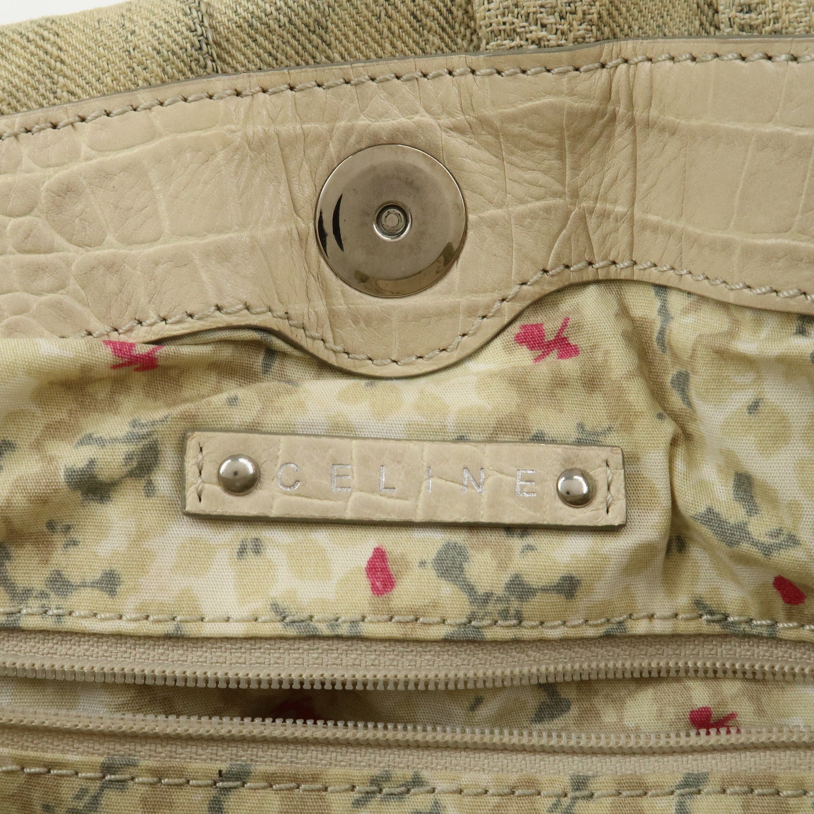 CELINE Macadam Denim Embossed Leather 2WAY Bag Hand Bag Blue Ivory