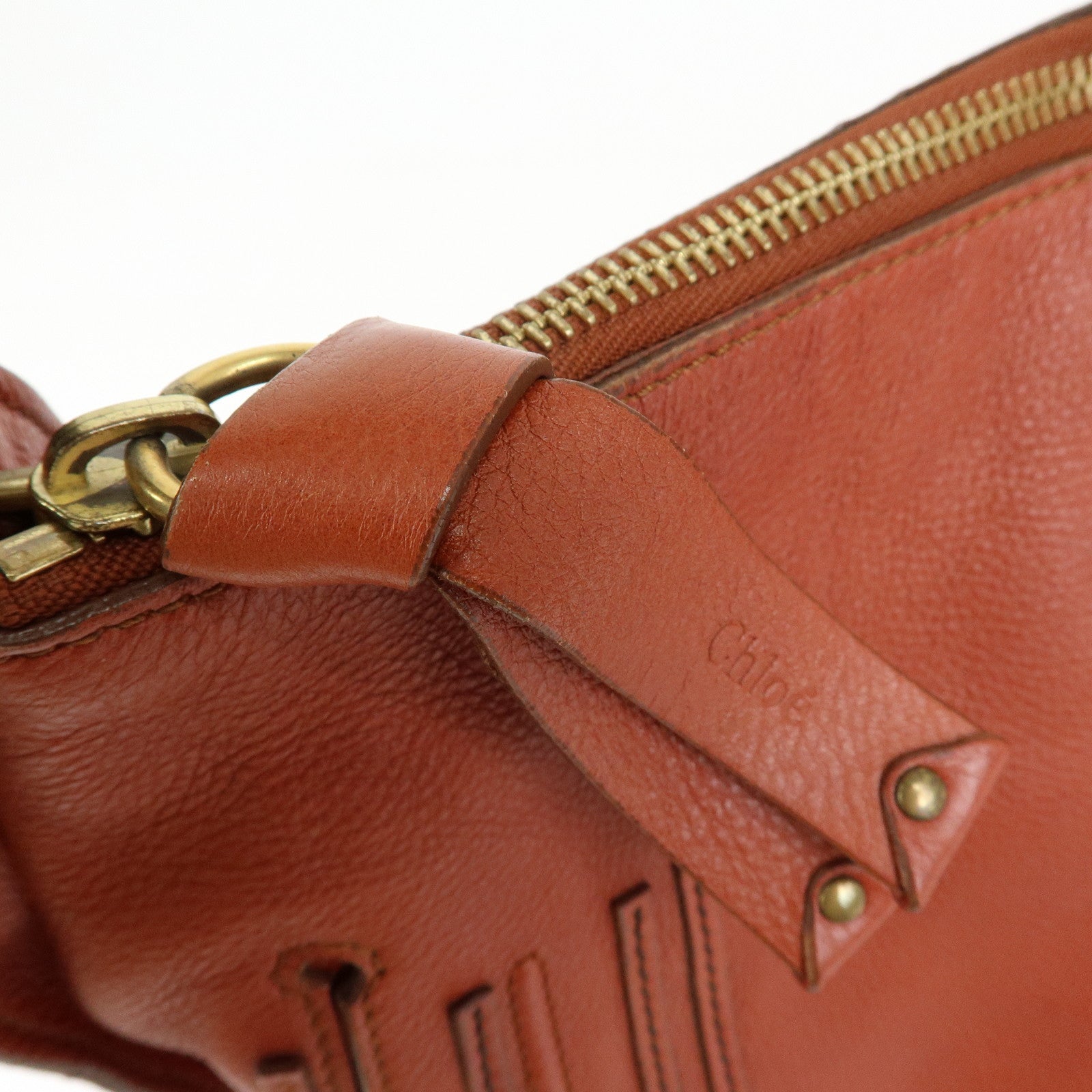 Chloe Marcie Leather Shoulder Bag Tote Bag Red Brown