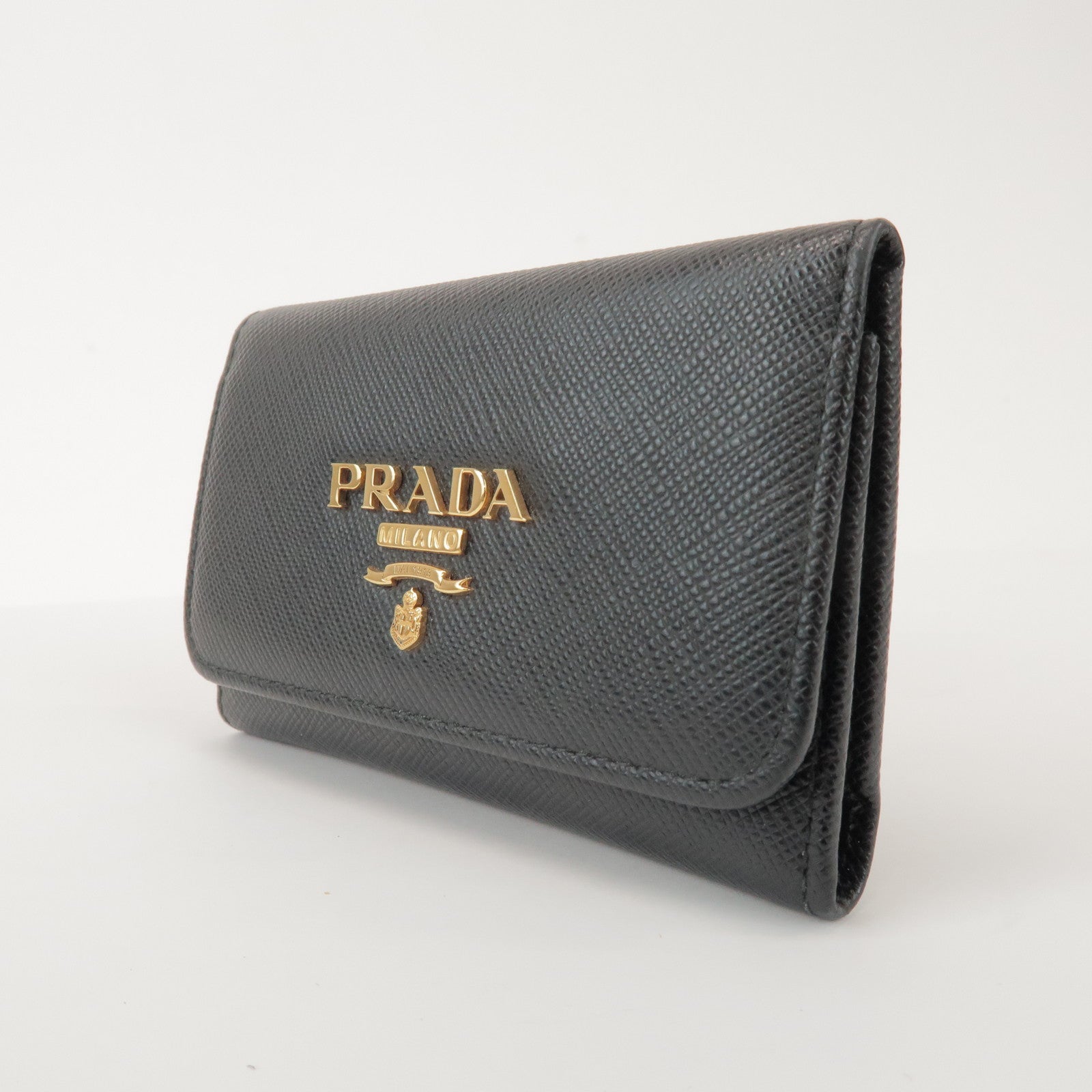 PRADA Saffiano Leather 4 Rings Key Case Key Holder Black 1PG004