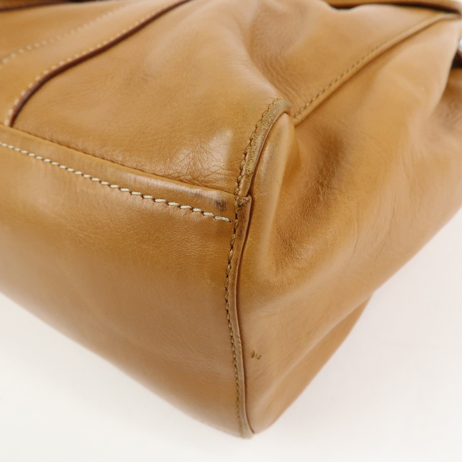 PRADA Triangle Logo Leather Nylon Shoulder Bag Brown BR2418