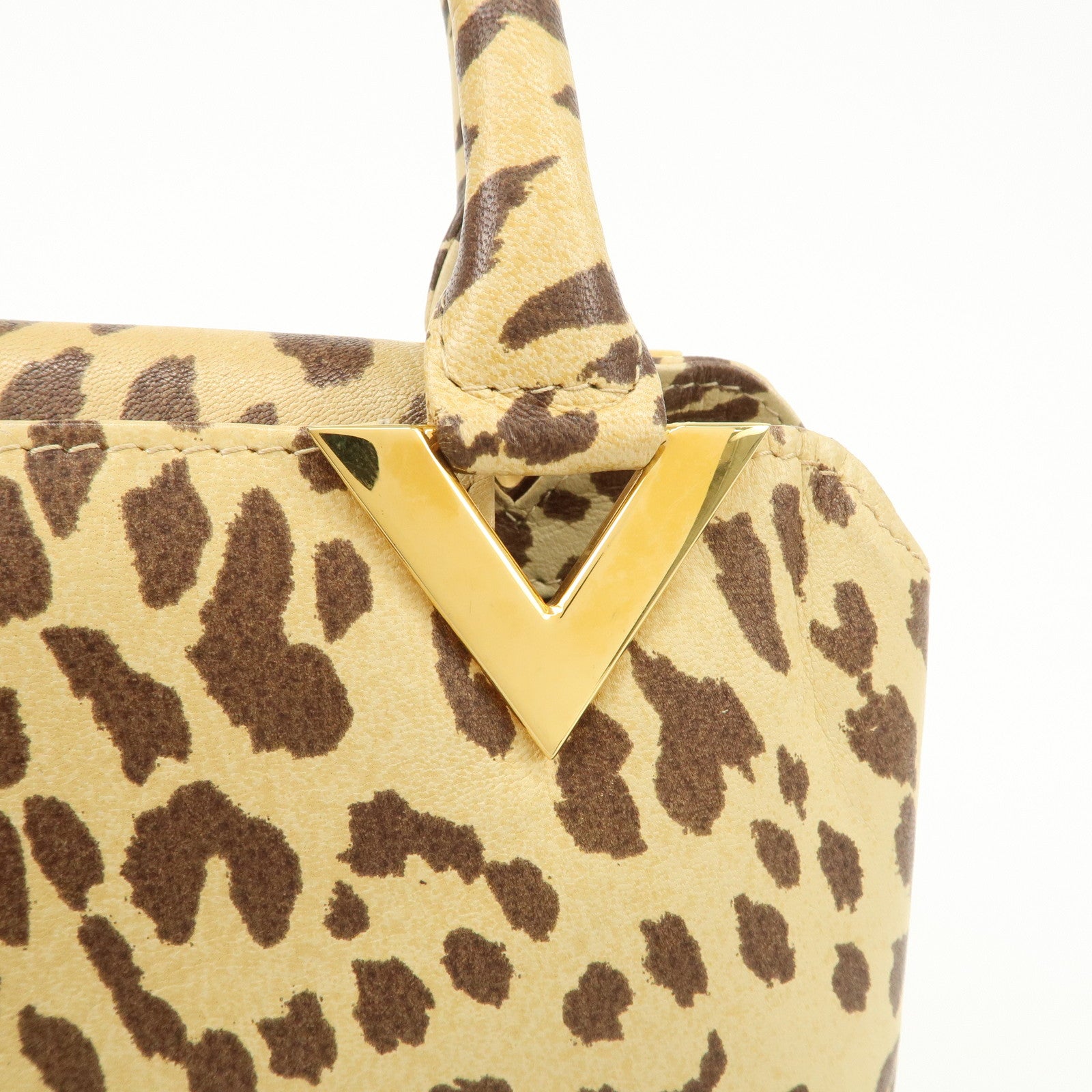 VALENTINO Leather Hand Bag Animal Leopard Beige Brown