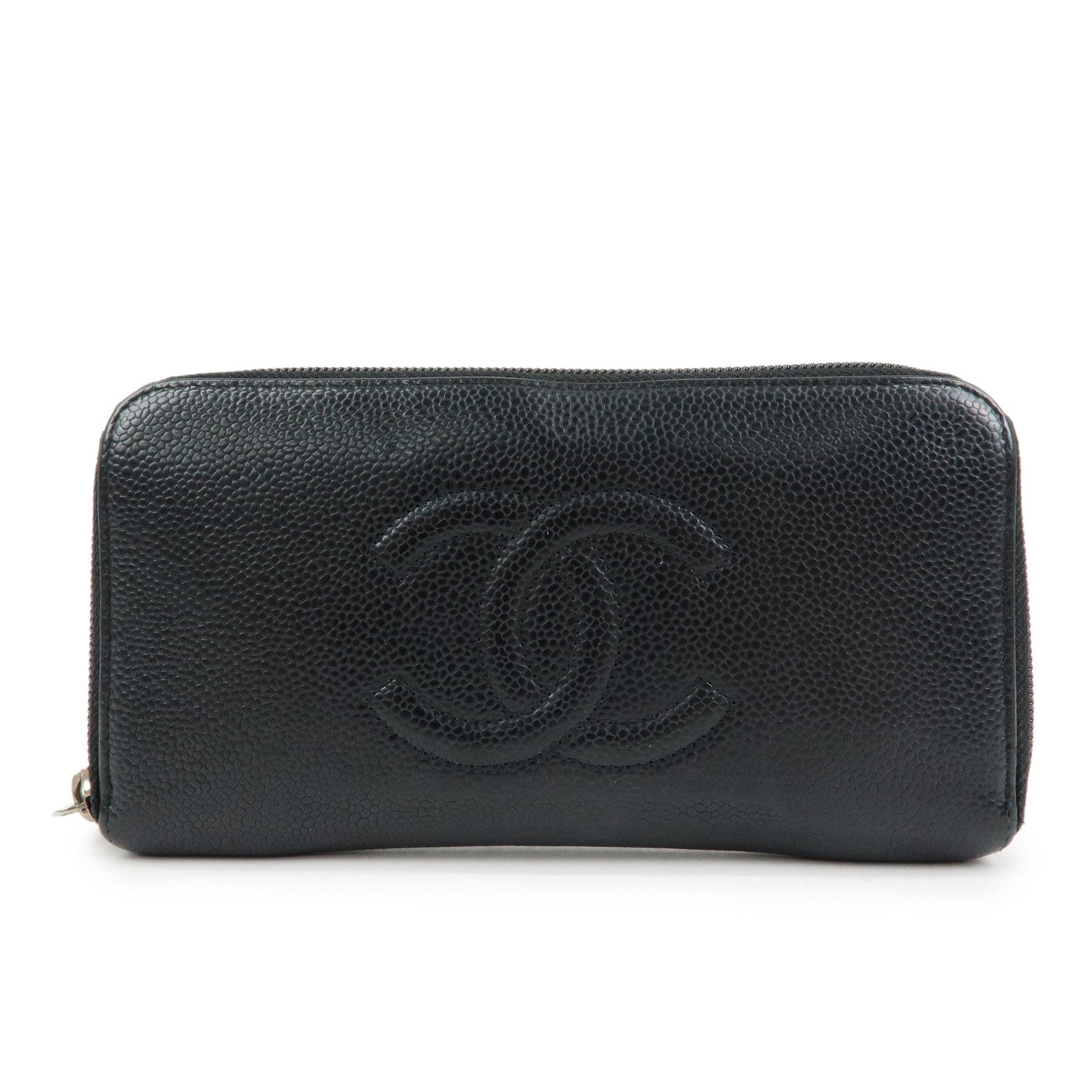 CHANEL COCO Mark Caviarskin Round Zippy Long Wallet Black A50071