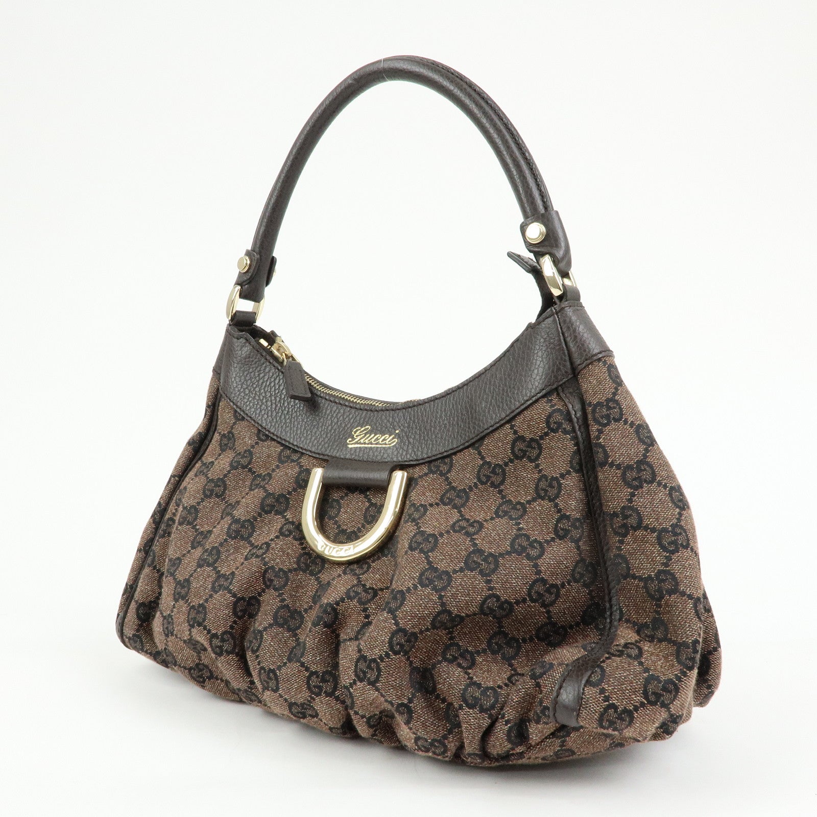 GUCCI Abbey GG Canvas Leather Shoulder Bag Hand Bag Brown 265692
