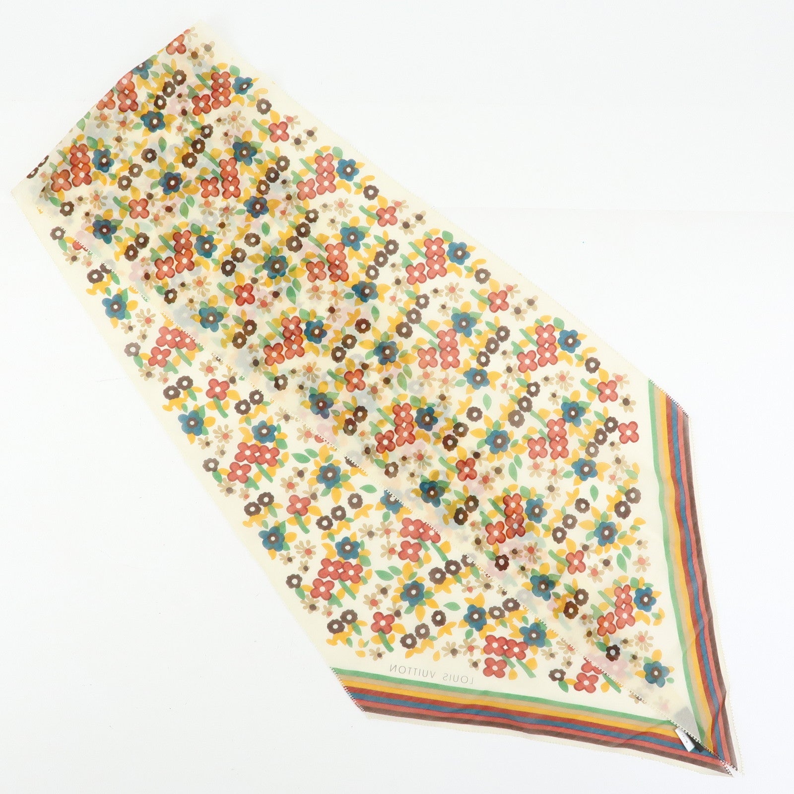 Louis Vuitton Cotton Silk Flower Motif Scarf Bandeau Ivory