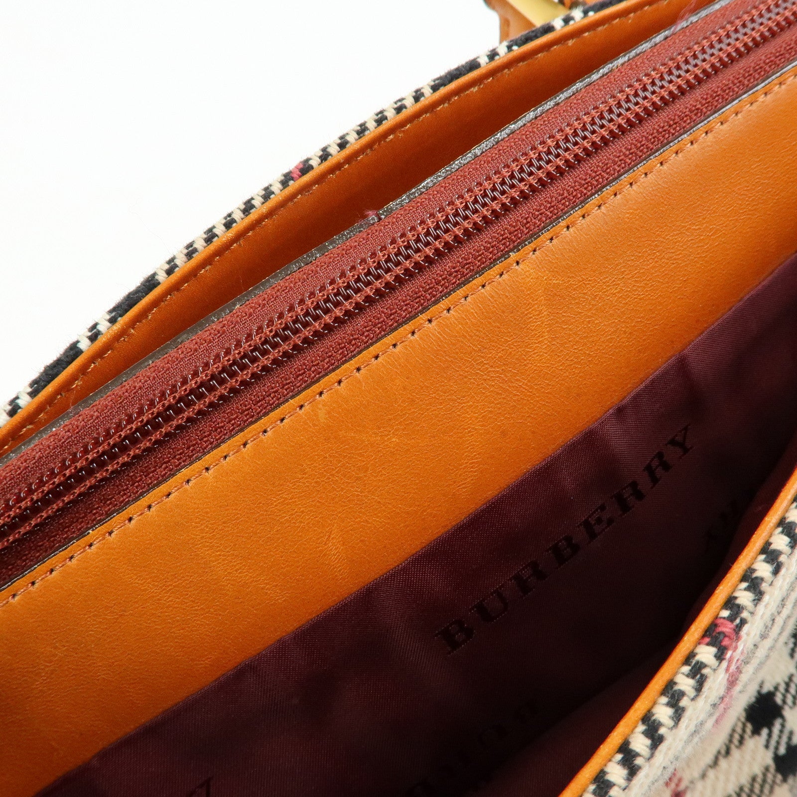 BURBERRY Nova Plaid Canvas Leather Tote Bag Hand Bag Beige Camel