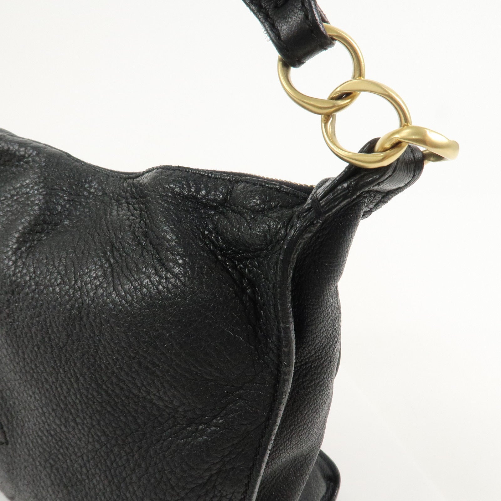 CHANEL Logo Leather Shoulder Bag Hand Bag Black