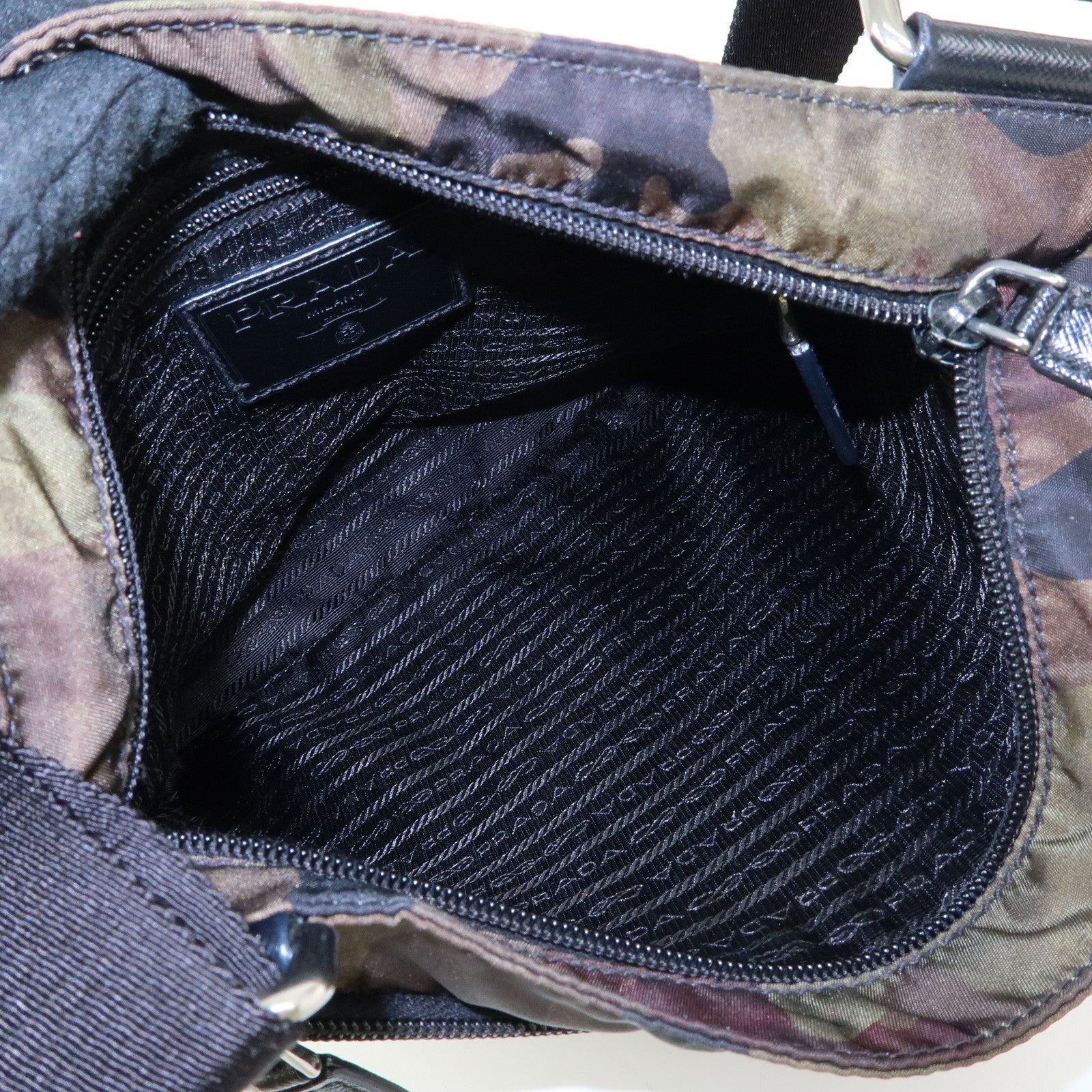 PRADA Triangle Logo Nylon Leather Camouflage Shoulder Bag VA0886