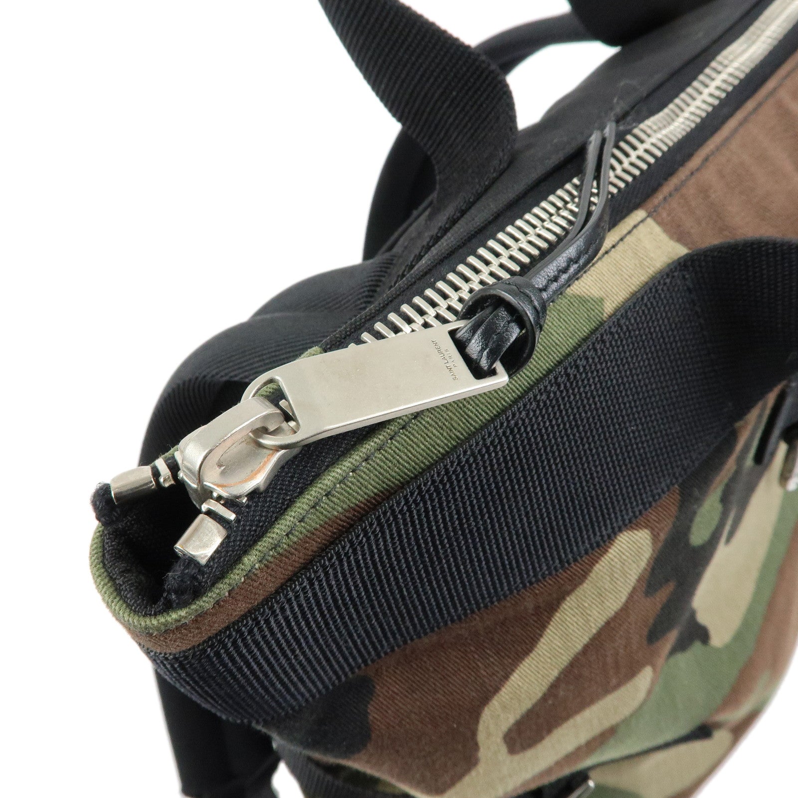 SAINT LAURENT PARIS Nylon Canvas Leather Backpack Camouflage 484172