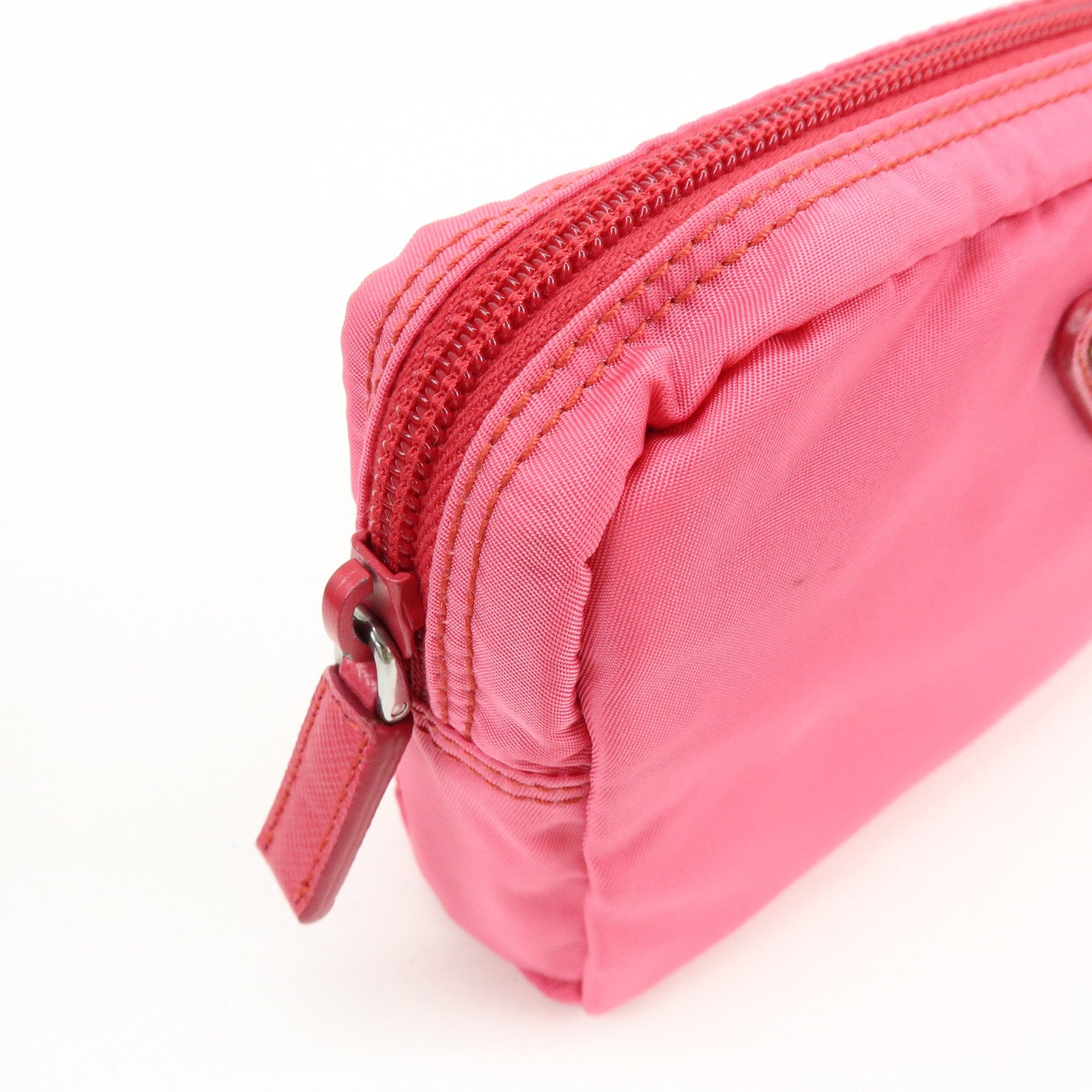 PRADA Triangle Logo Nylon Leather Cosmetic Pouch Pink 1NA021
