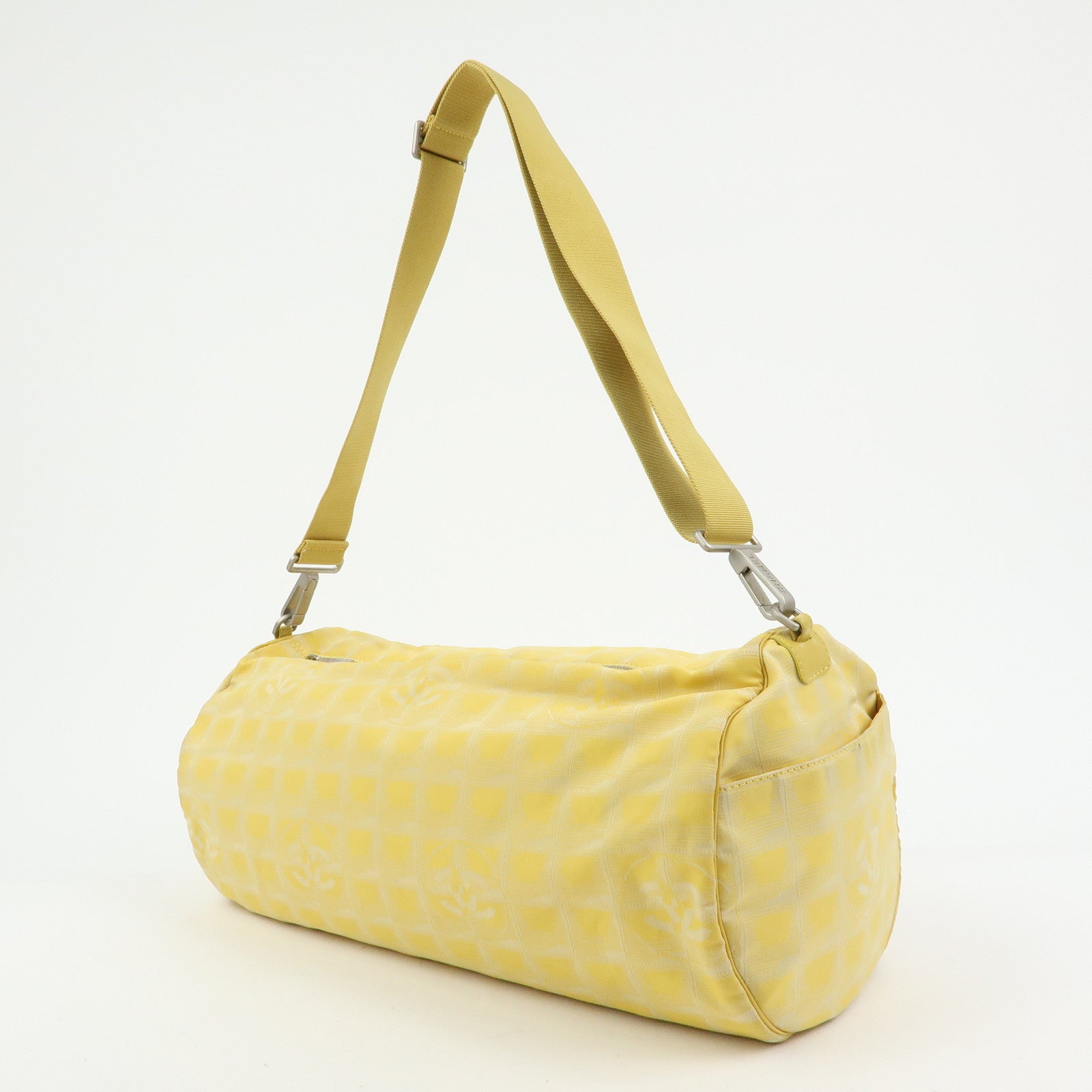 CHANEL New Travel Line Nylon Jacquard Leather Drum Bag Yellow