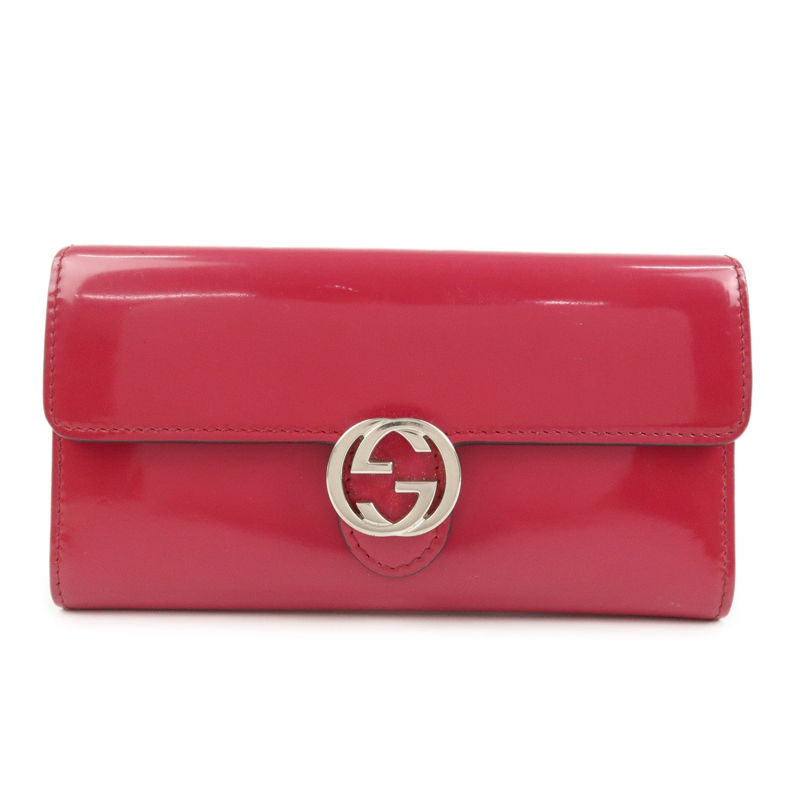 GUCCI Guccissima Interlocking G Patent Leather Wallet Pink 369663